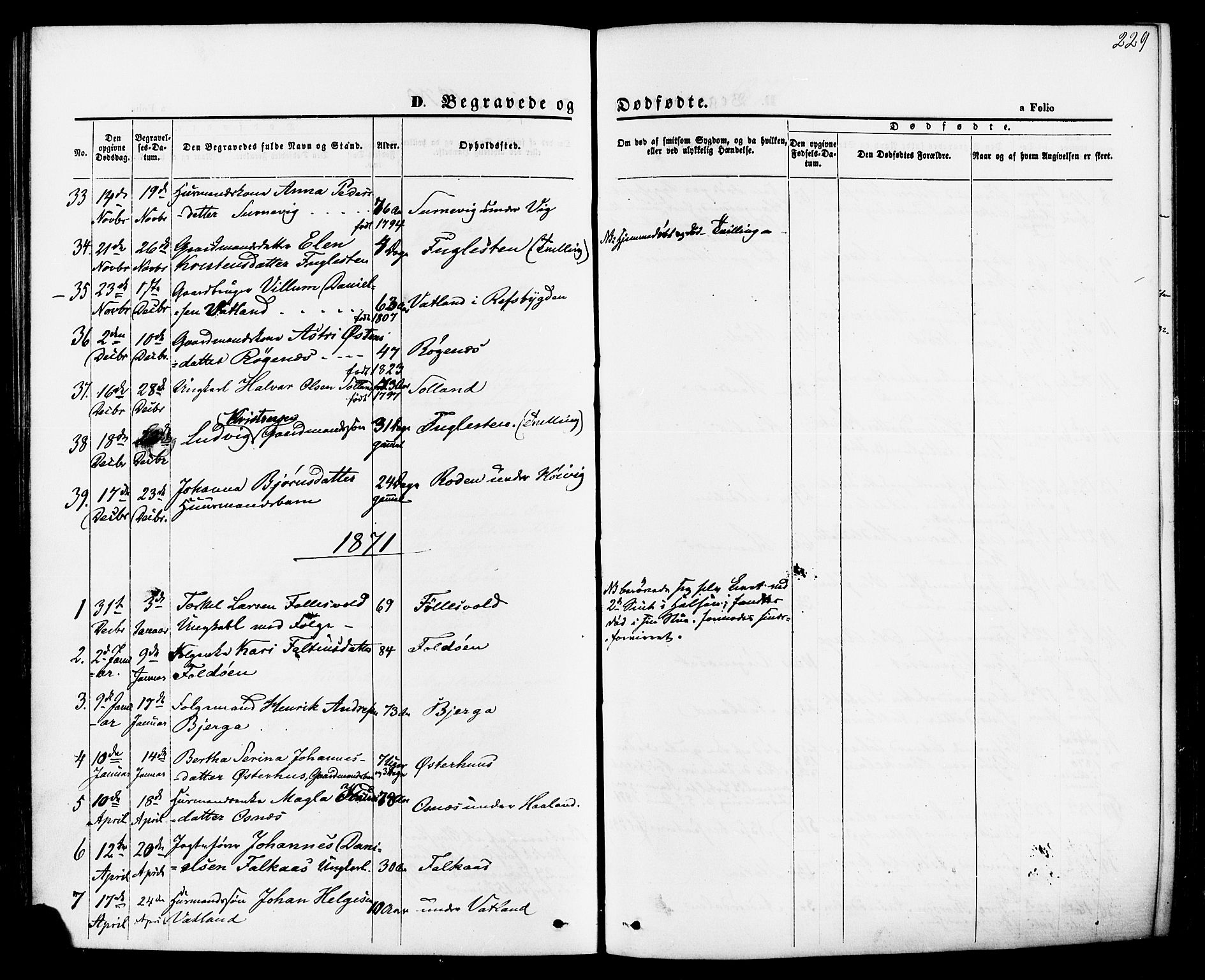 Jelsa sokneprestkontor, SAST/A-101842/01/IV: Parish register (official) no. A 8, 1867-1883, p. 229