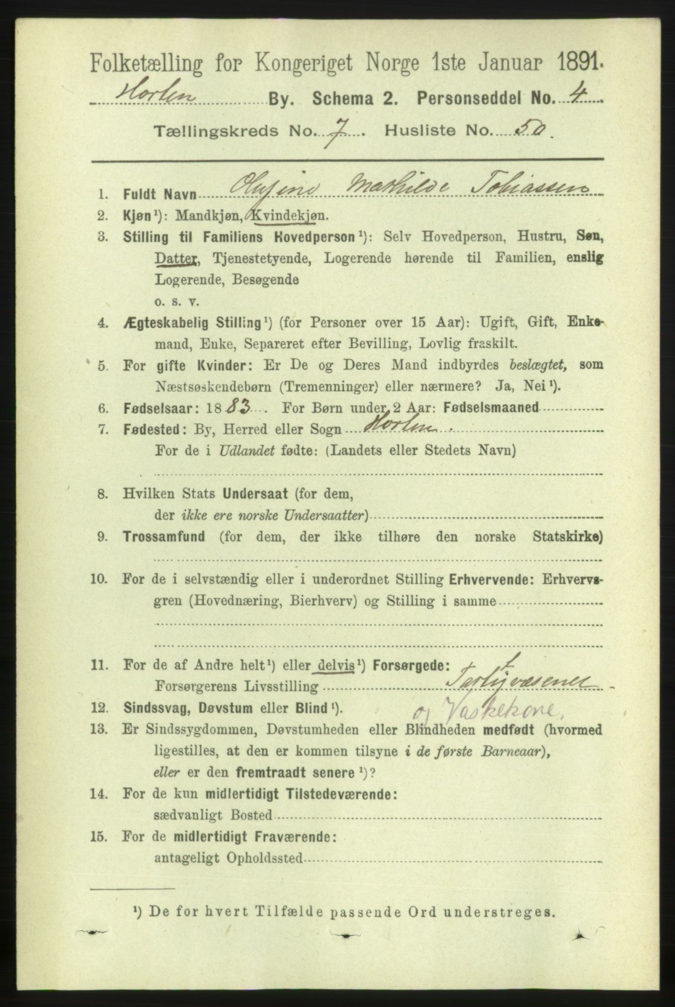 RA, 1891 census for 0703 Horten, 1891, p. 4838