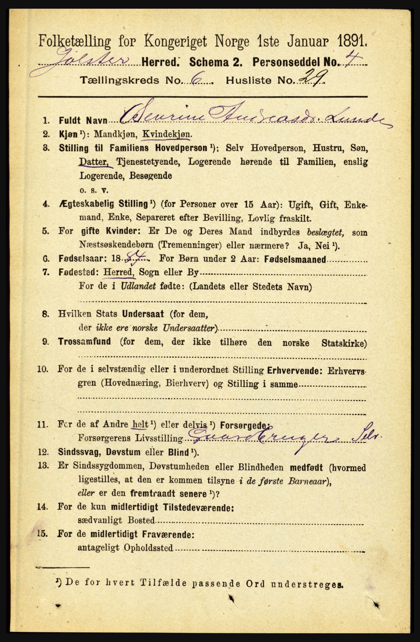 RA, 1891 census for 1431 Jølster, 1891, p. 2391