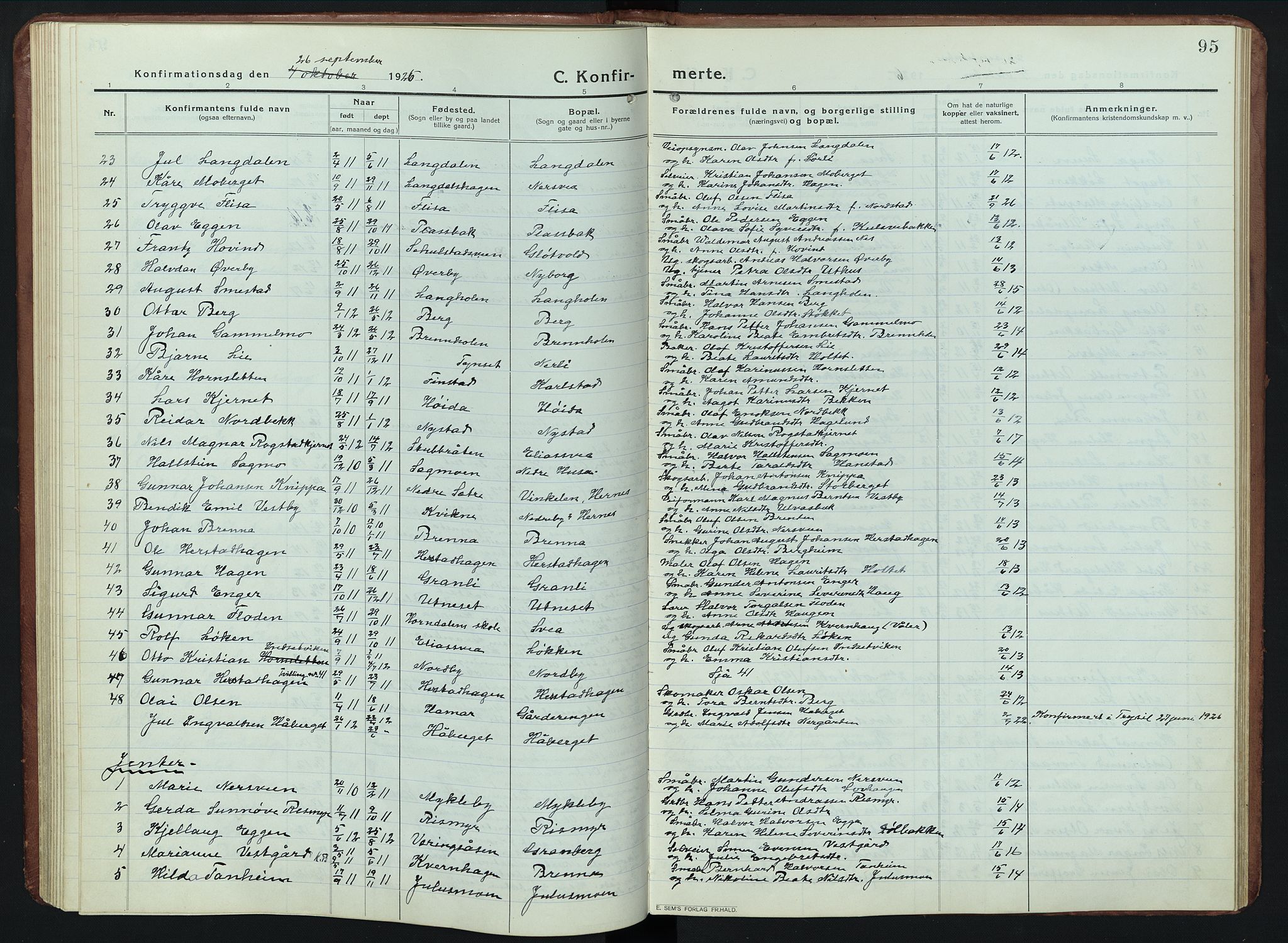 Elverum prestekontor, AV/SAH-PREST-044/H/Ha/Hab/L0011: Parish register (copy) no. 11, 1915-1947, p. 95