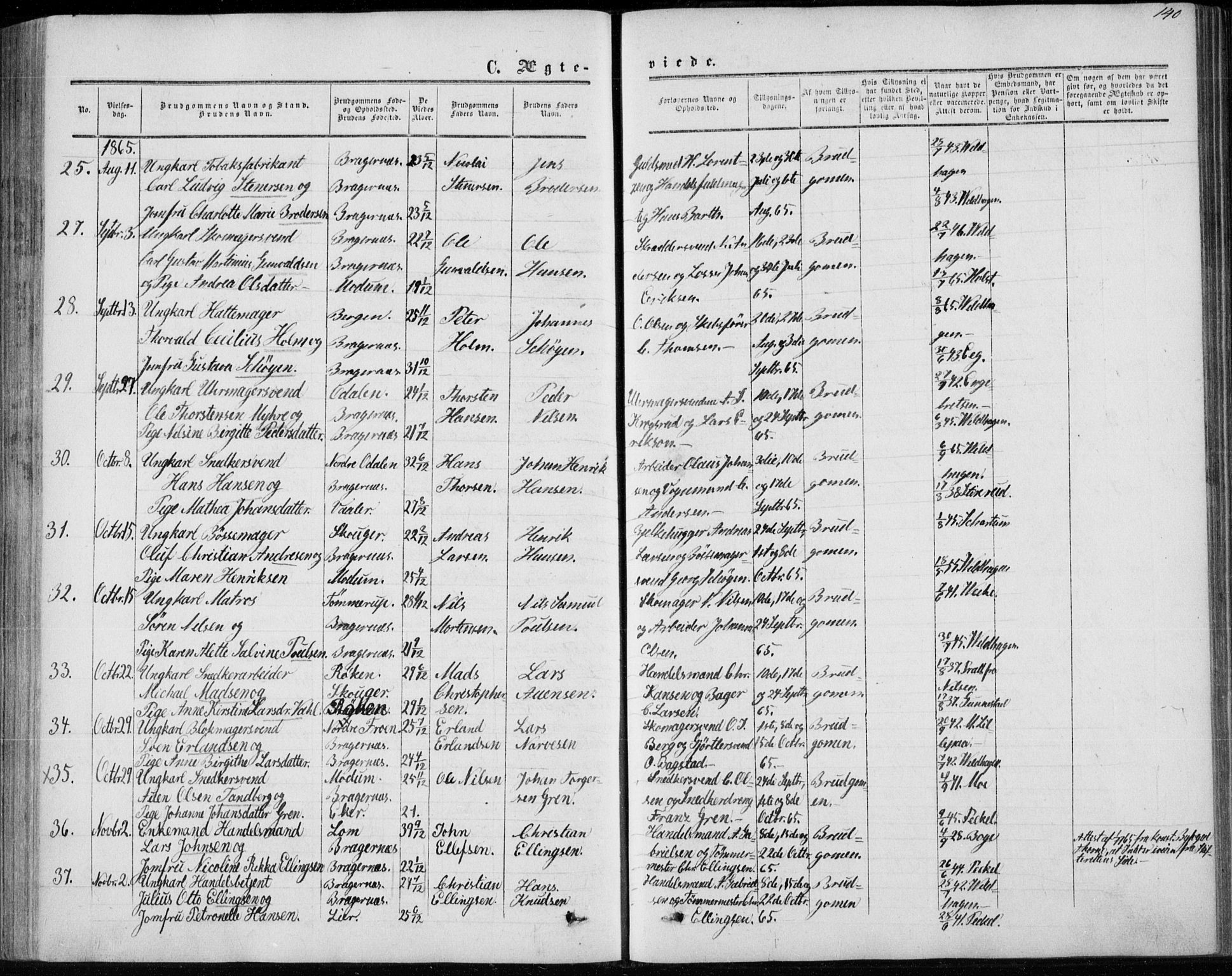 Bragernes kirkebøker, AV/SAKO-A-6/F/Fc/L0002: Parish register (official) no. III 2, 1854-1865, p. 140