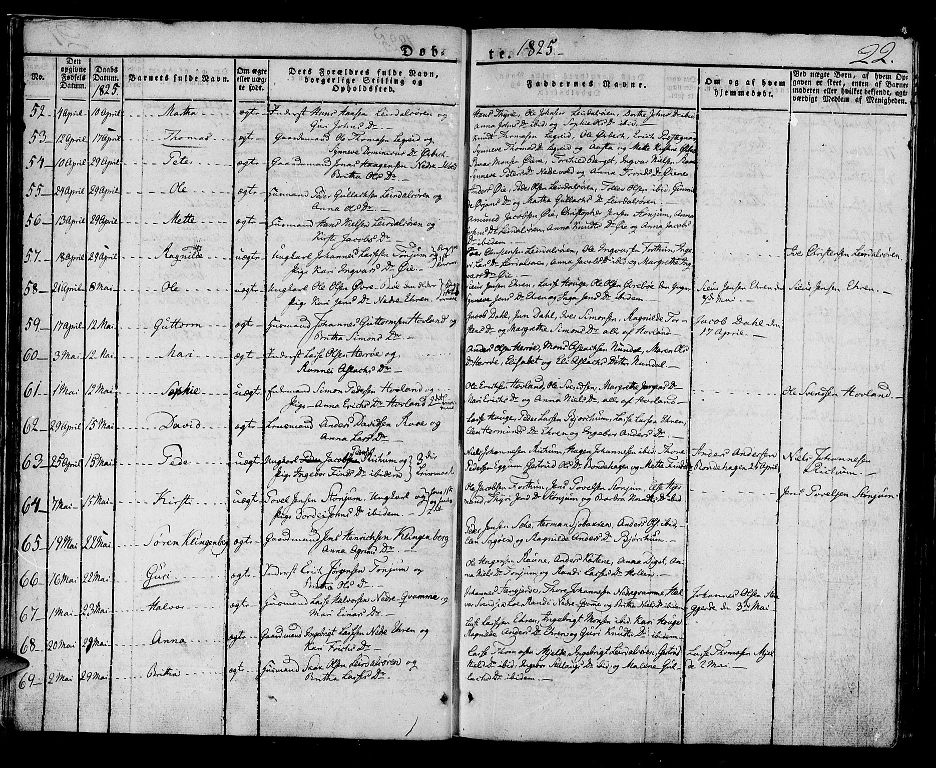 Lærdal sokneprestembete, SAB/A-81201: Parish register (official) no. A 5, 1822-1834, p. 22