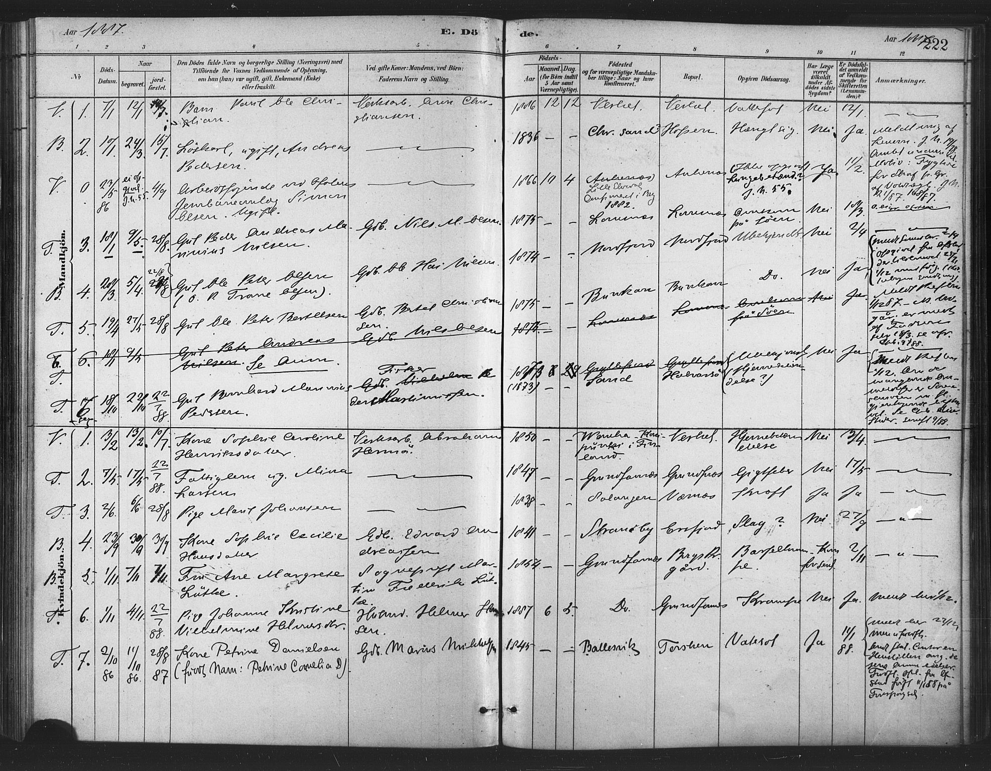 Berg sokneprestkontor, SATØ/S-1318/G/Ga/Gaa/L0004kirke: Parish register (official) no. 4, 1880-1894, p. 222