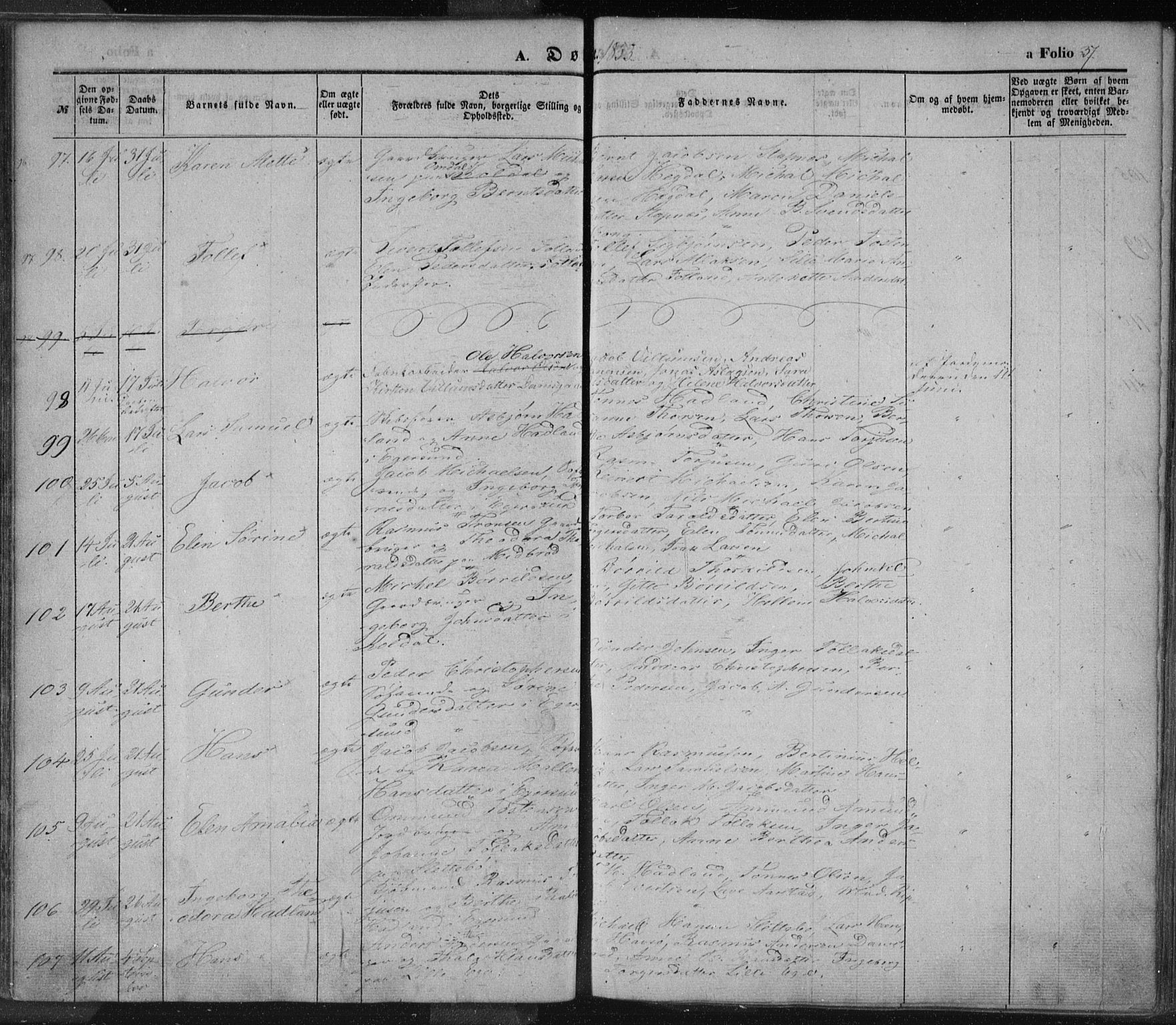 Eigersund sokneprestkontor, AV/SAST-A-101807/S08/L0012: Parish register (official) no. A 12.1, 1850-1865, p. 37