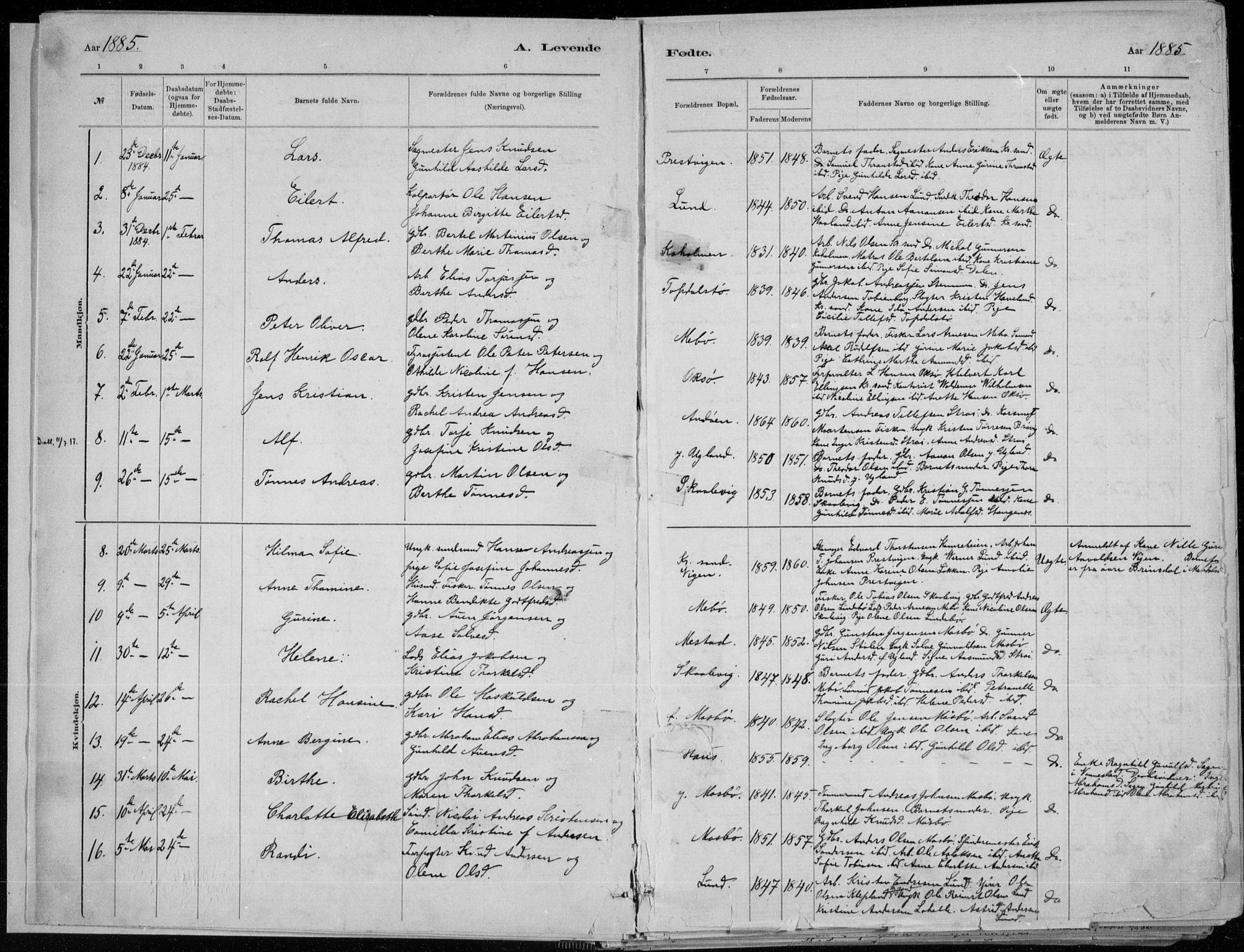 Oddernes sokneprestkontor, AV/SAK-1111-0033/F/Fa/Faa/L0009: Parish register (official) no. A 9, 1884-1896, p. 9