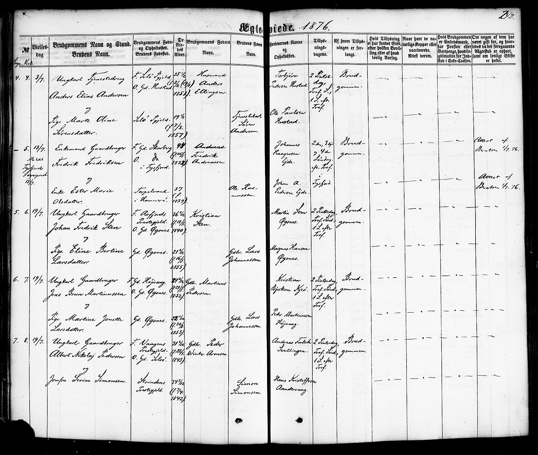 Ministerialprotokoller, klokkerbøker og fødselsregistre - Nordland, AV/SAT-A-1459/872/L1034: Parish register (official) no. 872A09, 1864-1884, p. 242