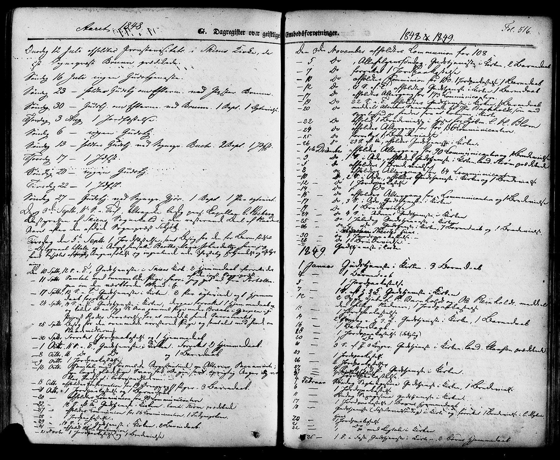 Skien kirkebøker, SAKO/A-302/F/Fa/L0006a: Parish register (official) no. 6A, 1843-1856, p. 516
