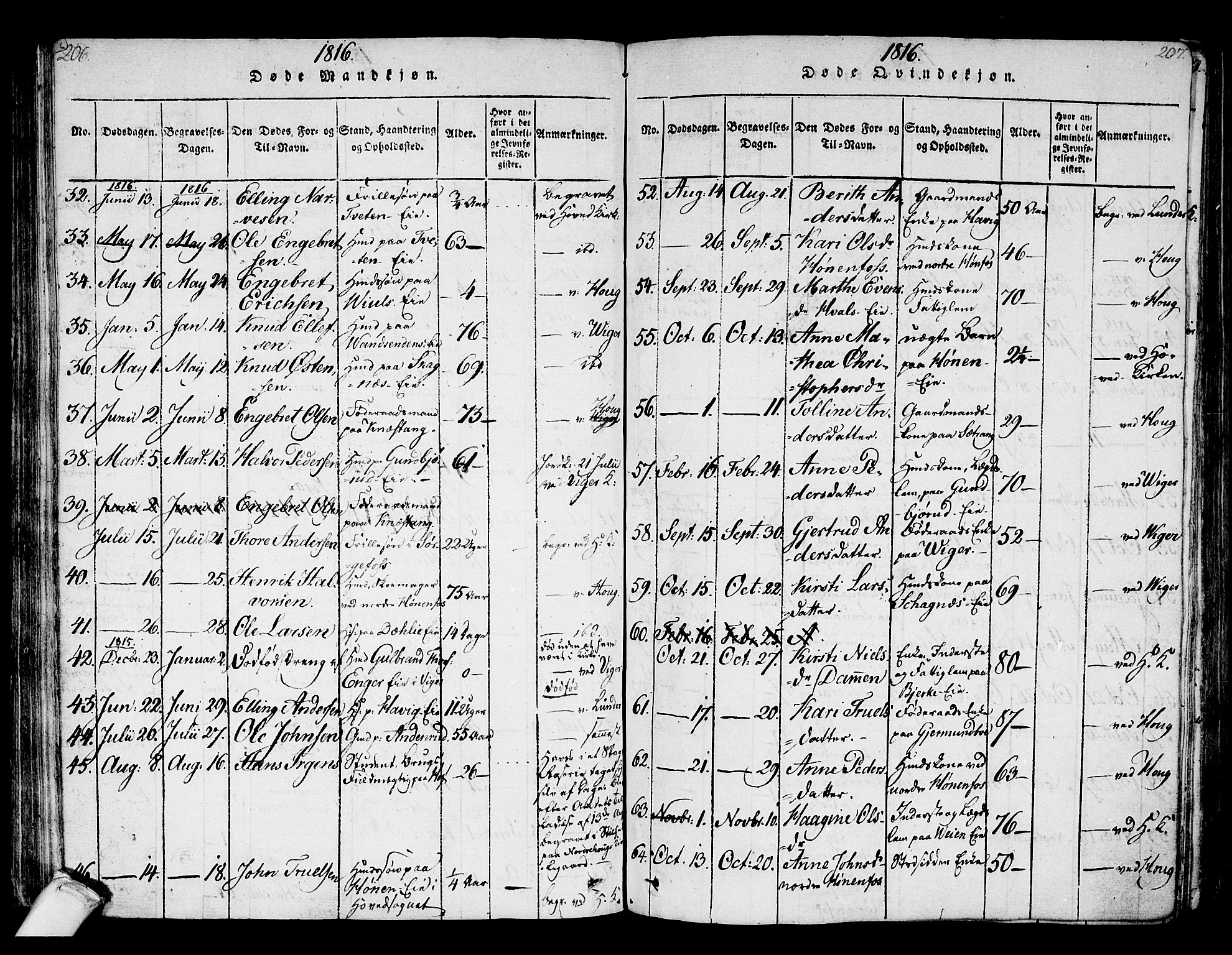 Norderhov kirkebøker, AV/SAKO-A-237/F/Fa/L0008: Parish register (official) no. 8, 1814-1833, p. 206-207