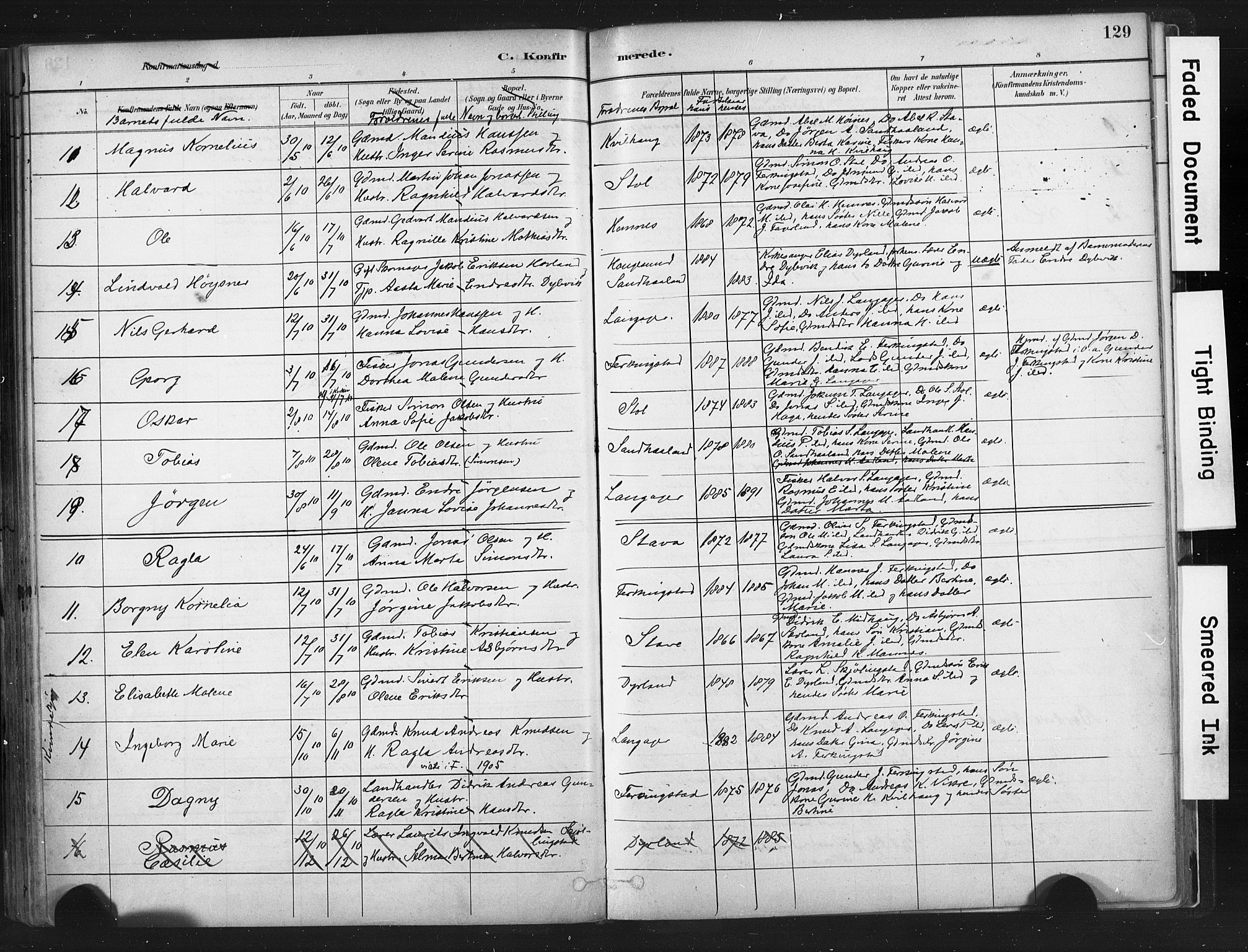 Skudenes sokneprestkontor, AV/SAST-A -101849/H/Ha/Haa/L0010: Parish register (official) no. A 7, 1882-1912, p. 129