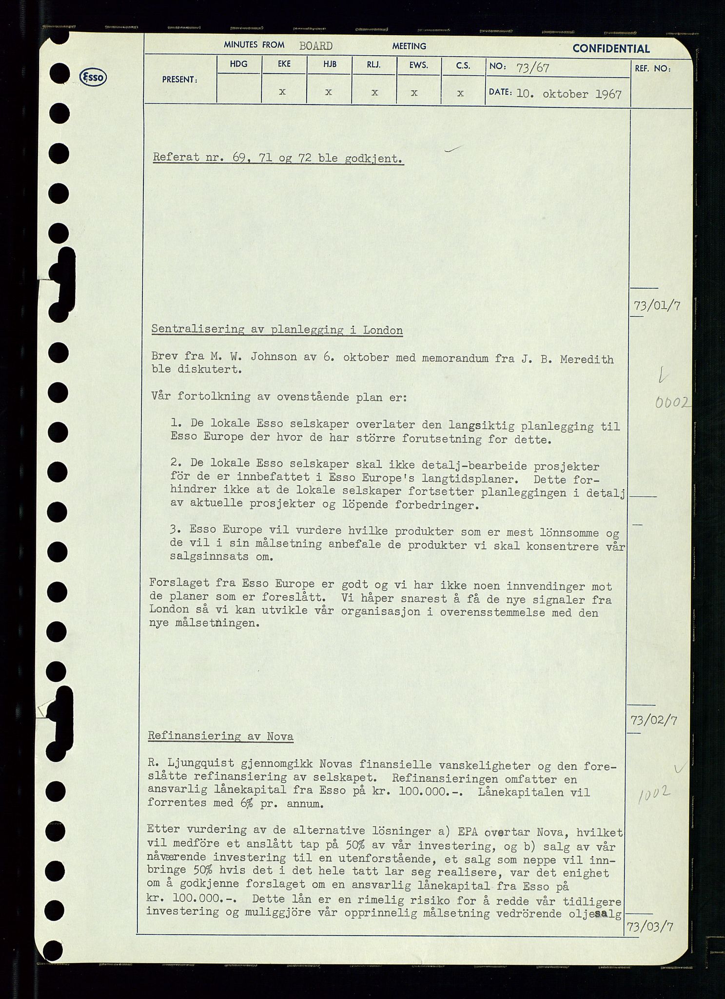 Pa 0982 - Esso Norge A/S, AV/SAST-A-100448/A/Aa/L0002/0003: Den administrerende direksjon Board minutes (styrereferater) / Den administrerende direksjon Board minutes (styrereferater), 1967, p. 146