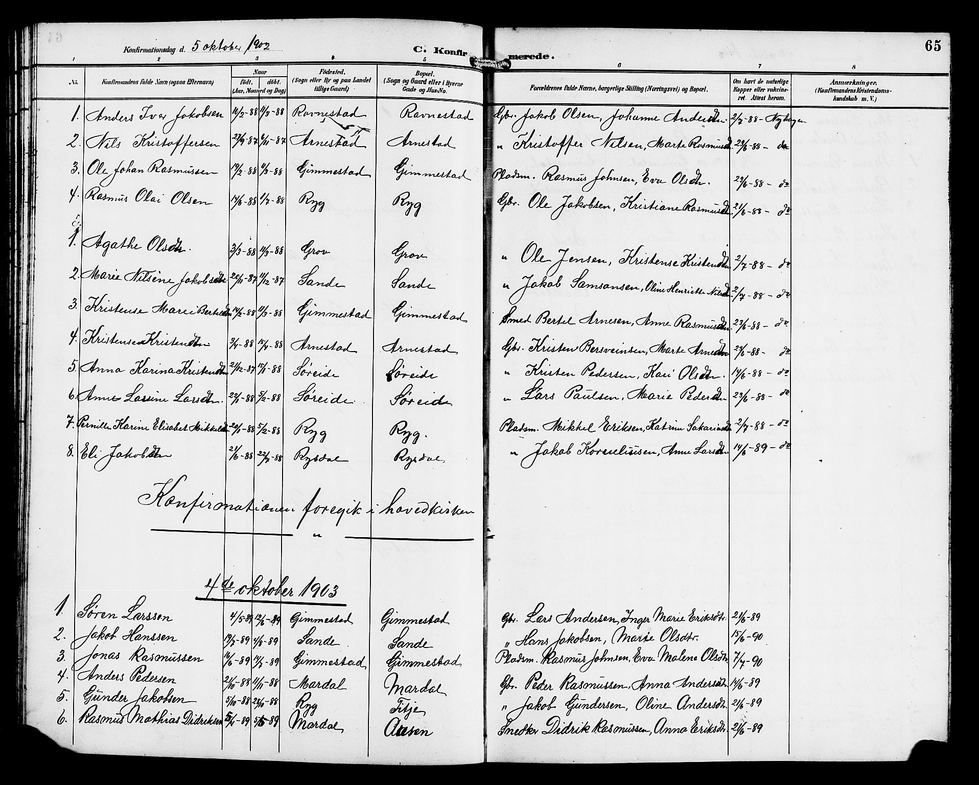 Gloppen sokneprestembete, AV/SAB-A-80101/H/Hab/Habd/L0001: Parish register (copy) no. D 1, 1892-1921, p. 65