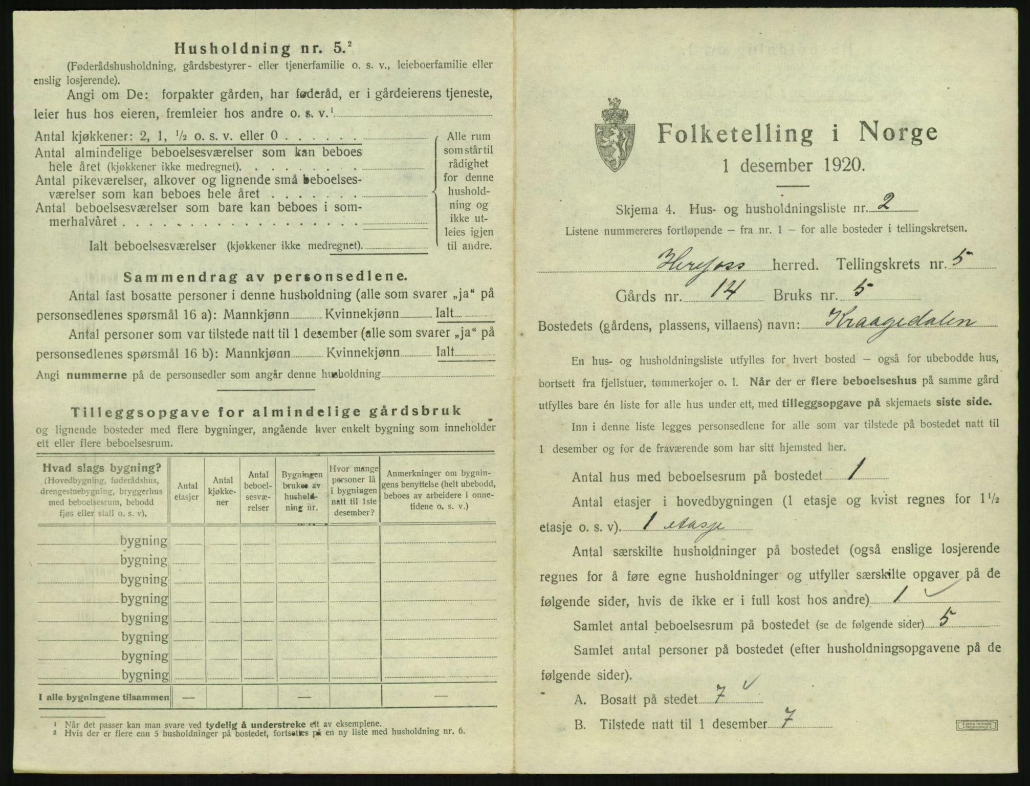 SAK, 1920 census for Herefoss, 1920, p. 162