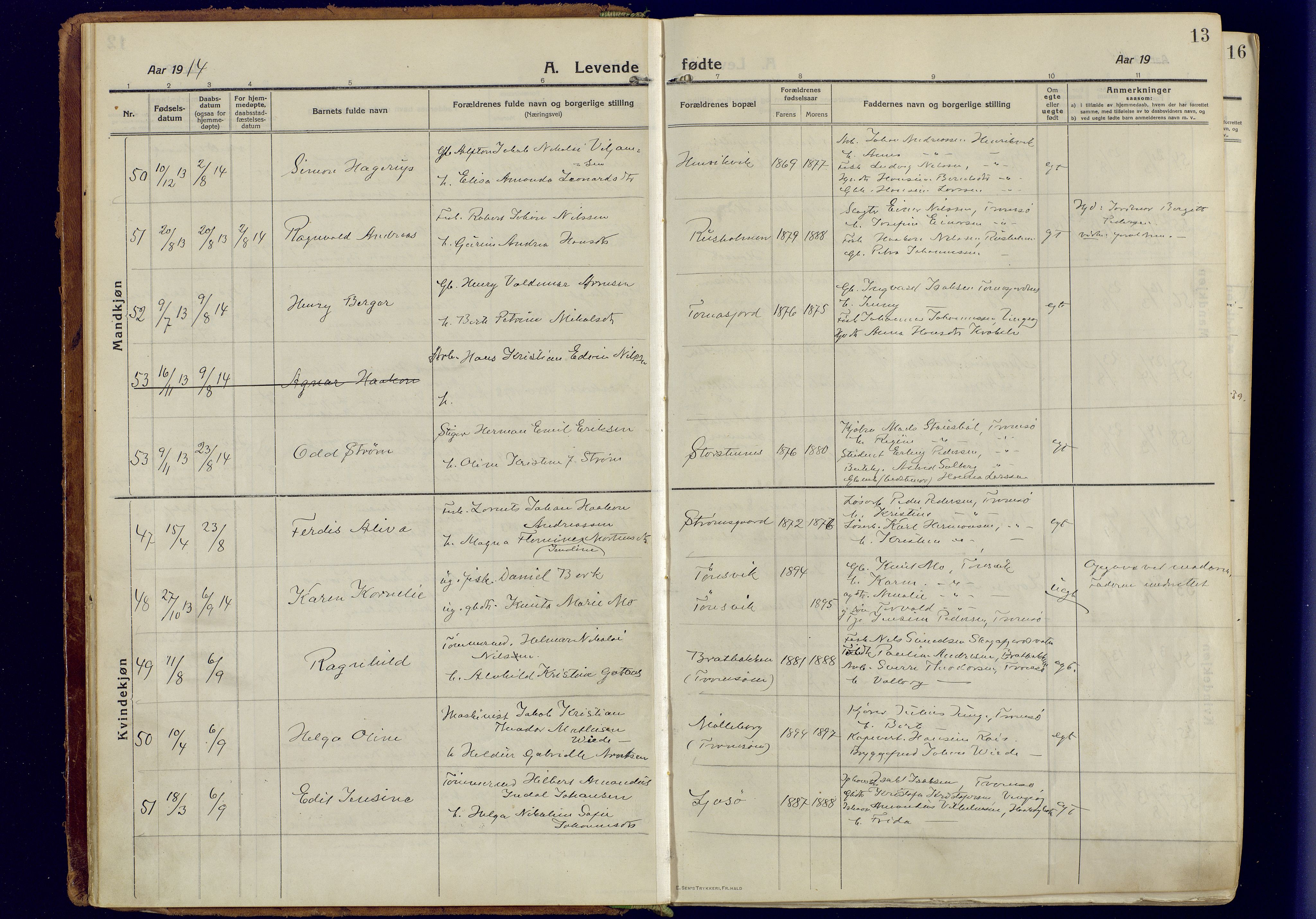 Tromsøysund sokneprestkontor, AV/SATØ-S-1304/G/Ga/L0008kirke: Parish register (official) no. 8, 1914-1922, p. 13