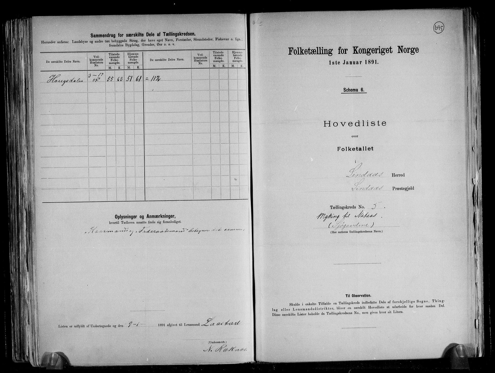 RA, 1891 census for 1263 Lindås, 1891, p. 13