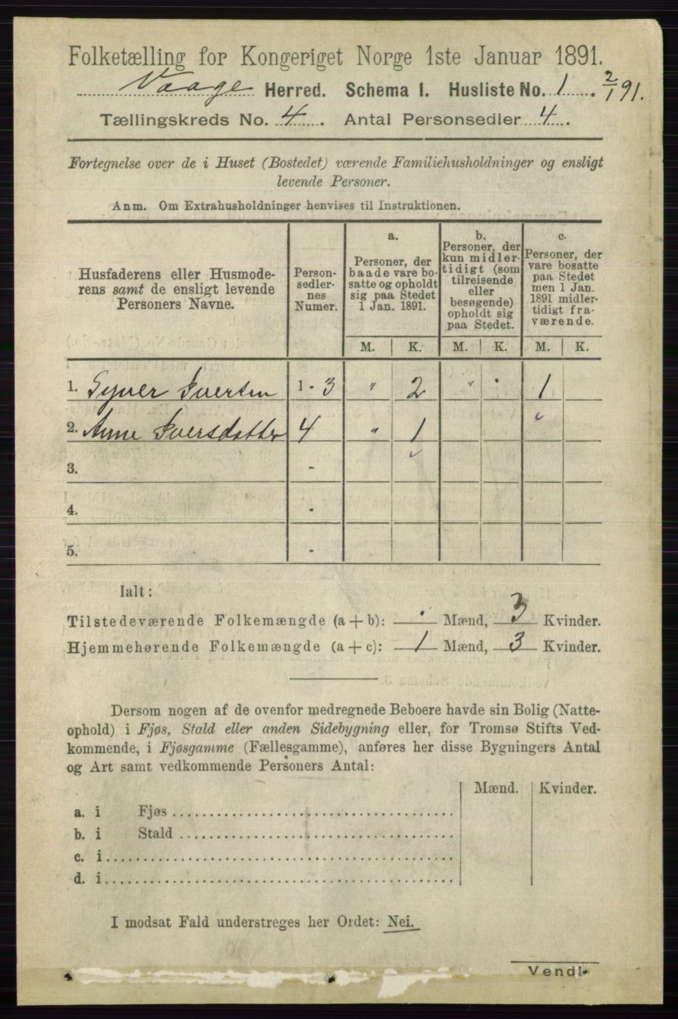 RA, 1891 census for 0515 Vågå, 1891, p. 2665