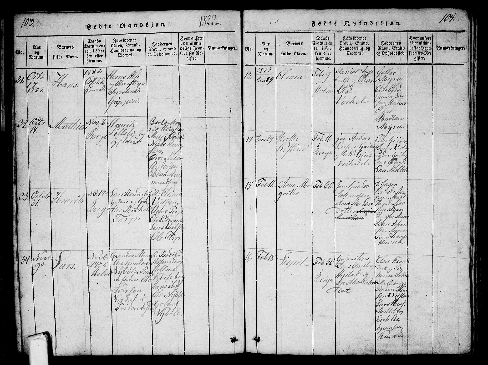 Borge prestekontor Kirkebøker, AV/SAO-A-10903/G/Ga/L0001: Parish register (copy) no.  I 1, 1815-1835, p. 103-104