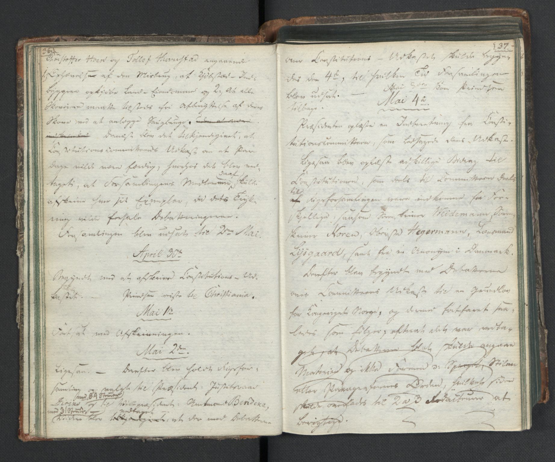 Manuskriptsamlingen, RA/EA-3667/H/L0021: Byfogd Gregers Winther Wulfbergs dagbok under Riksforsamlingen på Eidsvoll, 1814, p. 36-37