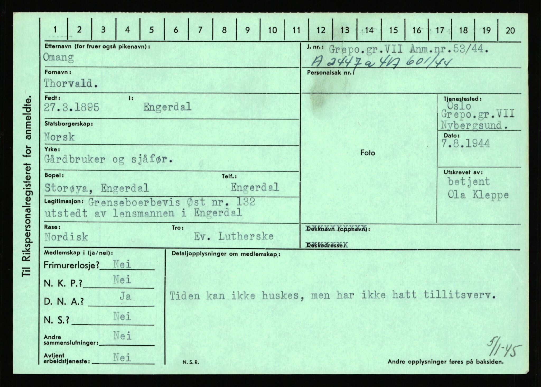 Statspolitiet - Hovedkontoret / Osloavdelingen, AV/RA-S-1329/C/Ca/L0012: Oanæs - Quistgaard	, 1943-1945, p. 2024