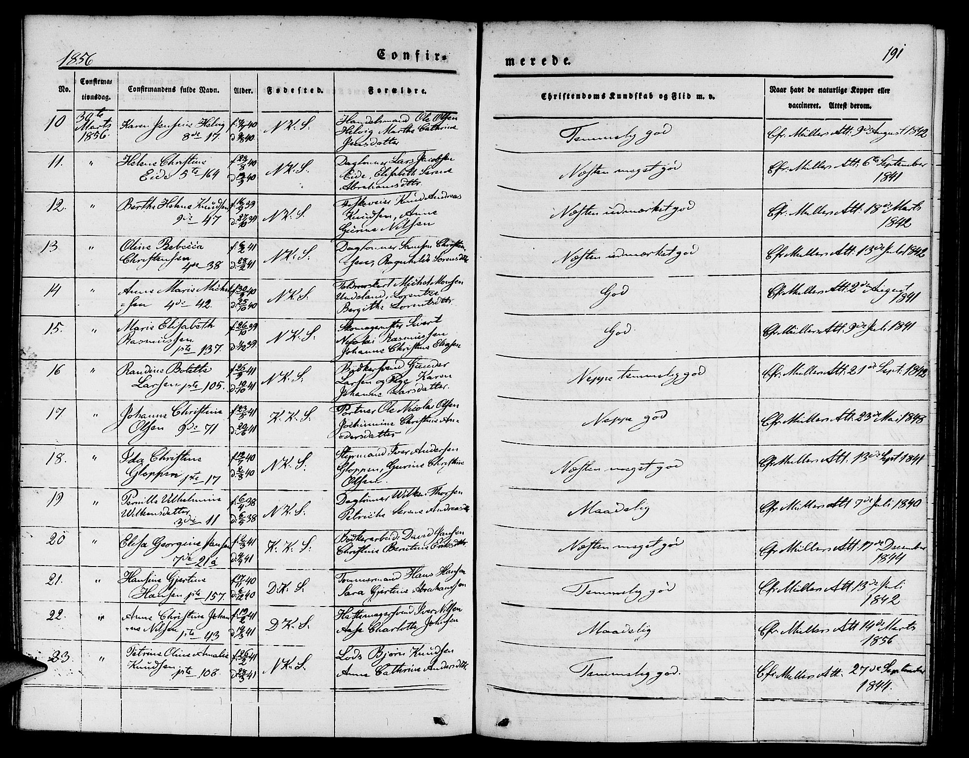 Nykirken Sokneprestembete, SAB/A-77101/H/Hab: Parish register (copy) no. C 1, 1844-1871, p. 191
