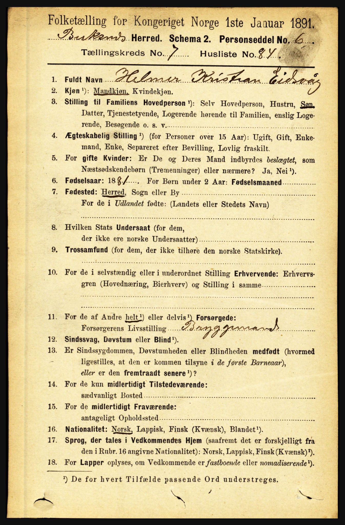 RA, 1891 census for 1860 Buksnes, 1891, p. 5548