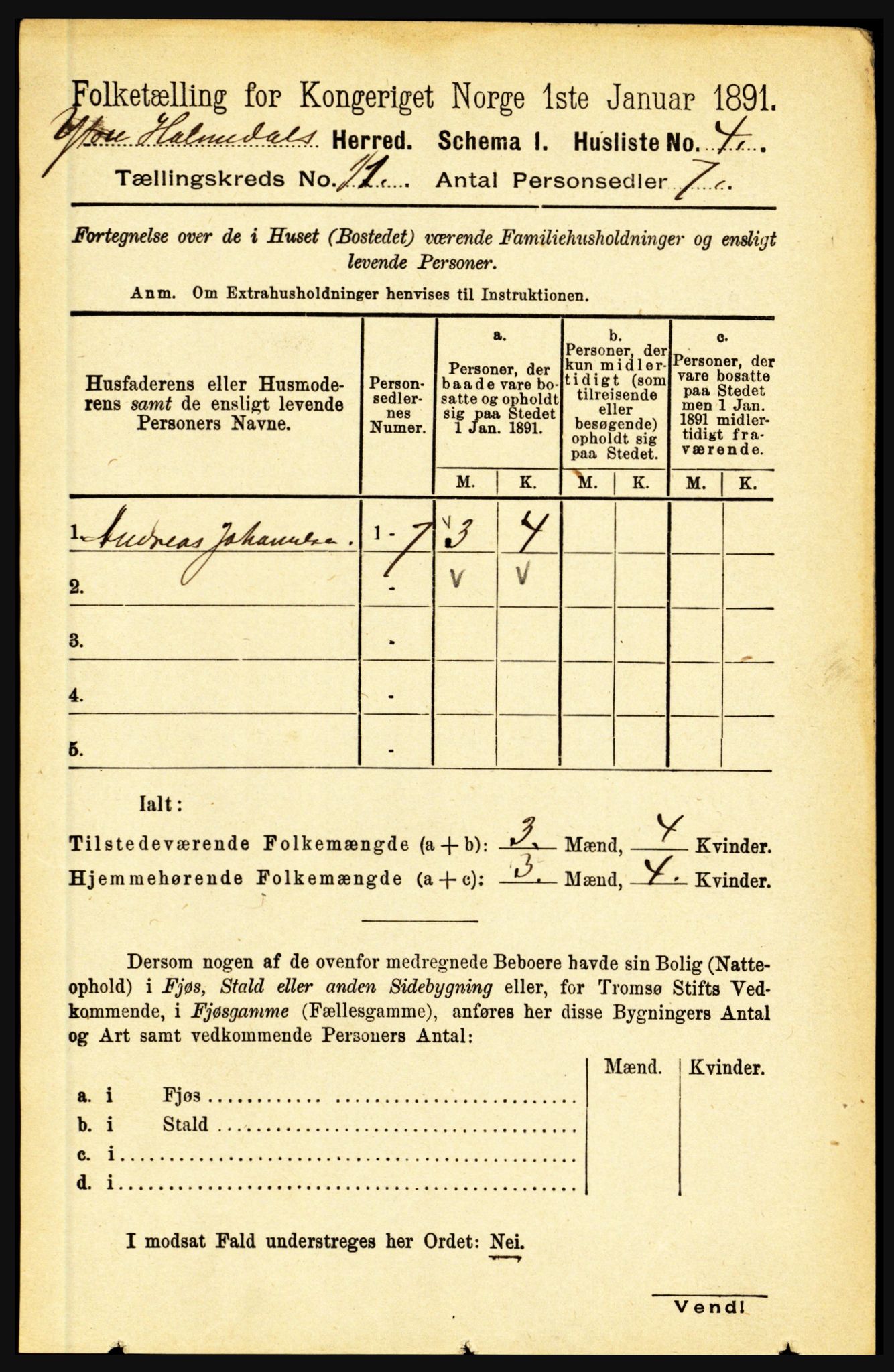 RA, 1891 census for 1429 Ytre Holmedal, 1891, p. 2731