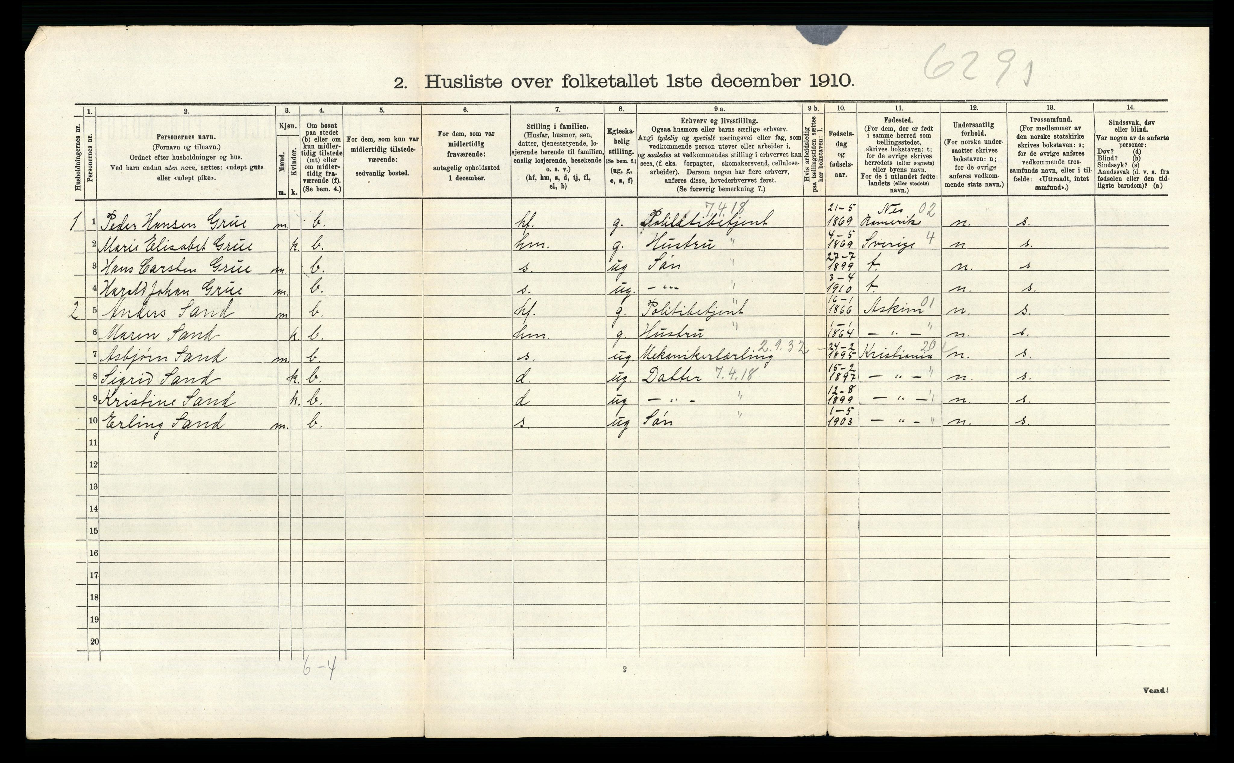 RA, 1910 census for Aker, 1910, p. 1104