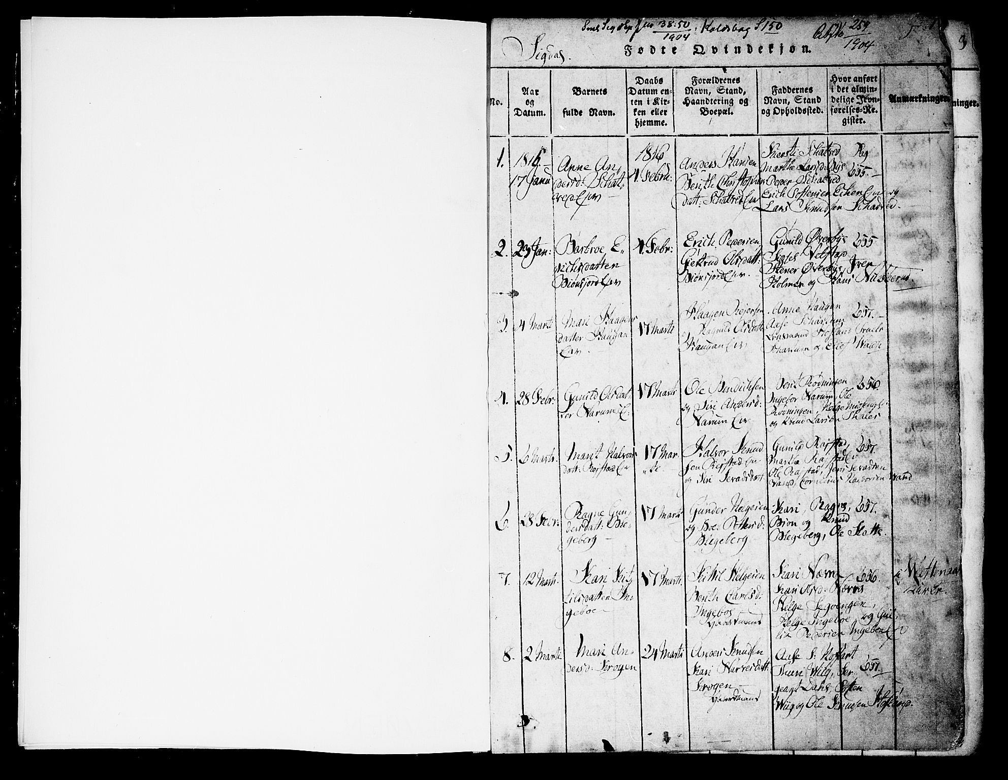 Sigdal kirkebøker, SAKO/A-245/F/Fa/L0005: Parish register (official) no. I 5 /1, 1815-1829, p. 0-1