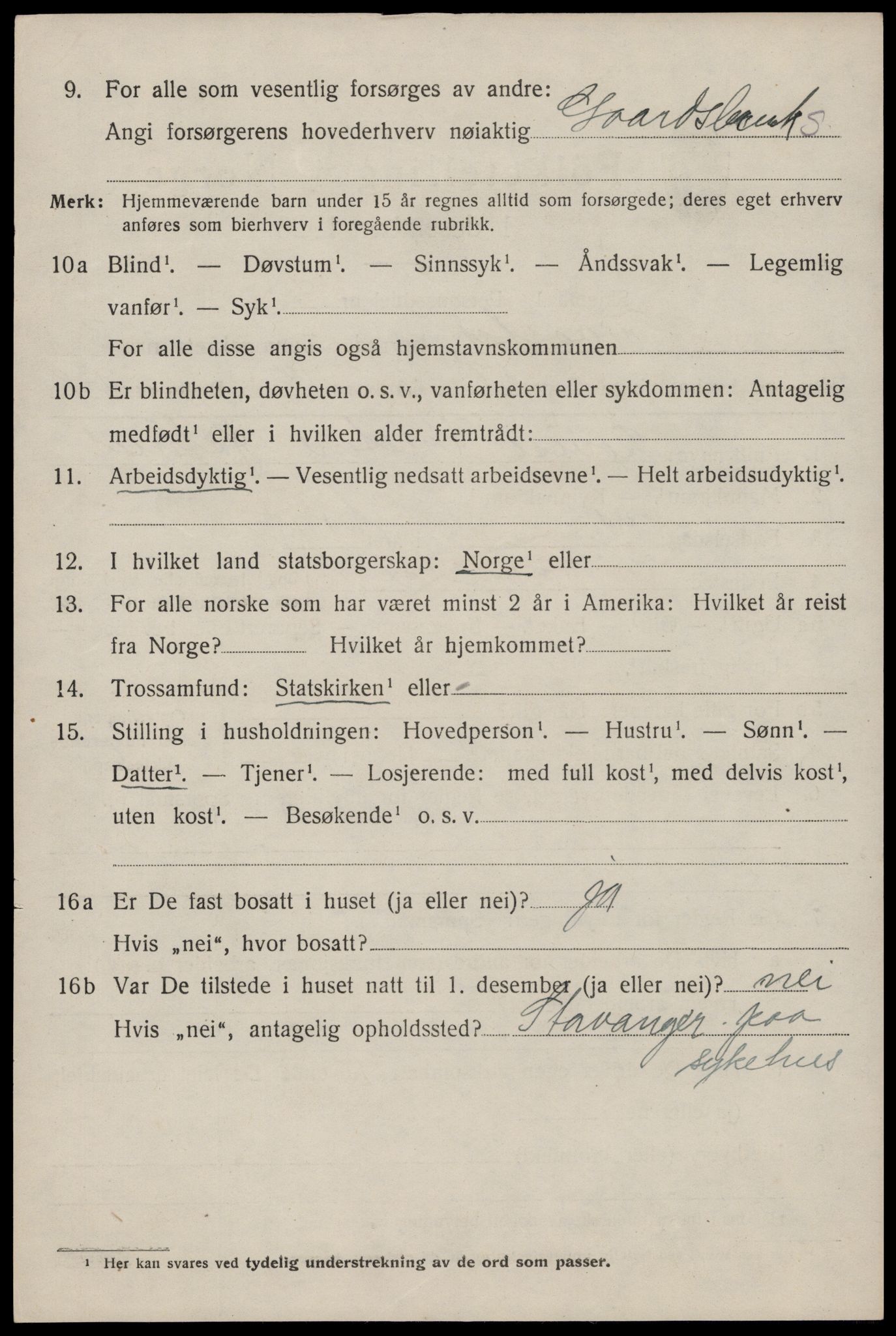 SAST, 1920 census for Torvastad, 1920, p. 3603