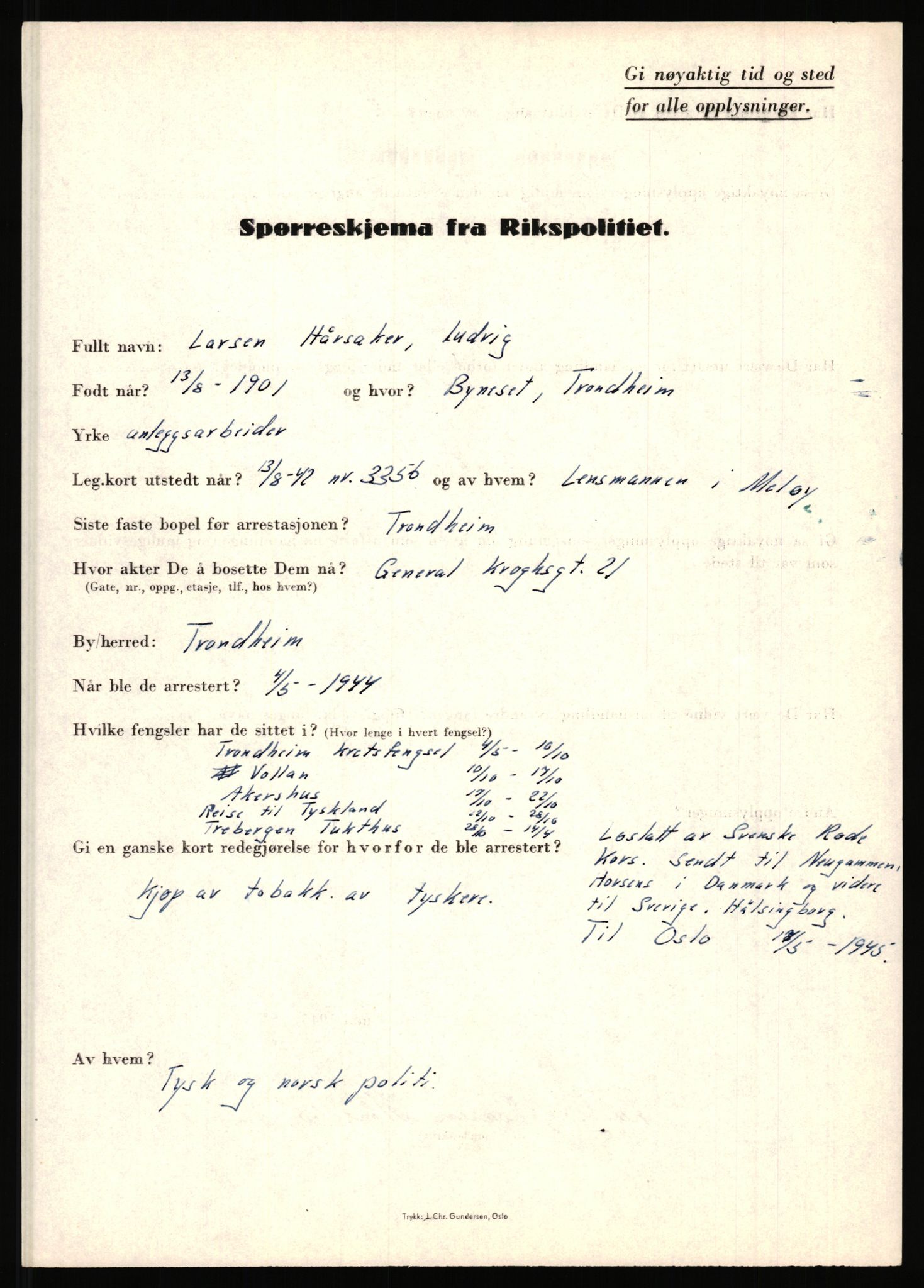 Rikspolitisjefen, AV/RA-S-1560/L/L0007: Heen, Erik C. - Iversen, Trygve, 1940-1945, p. 1045