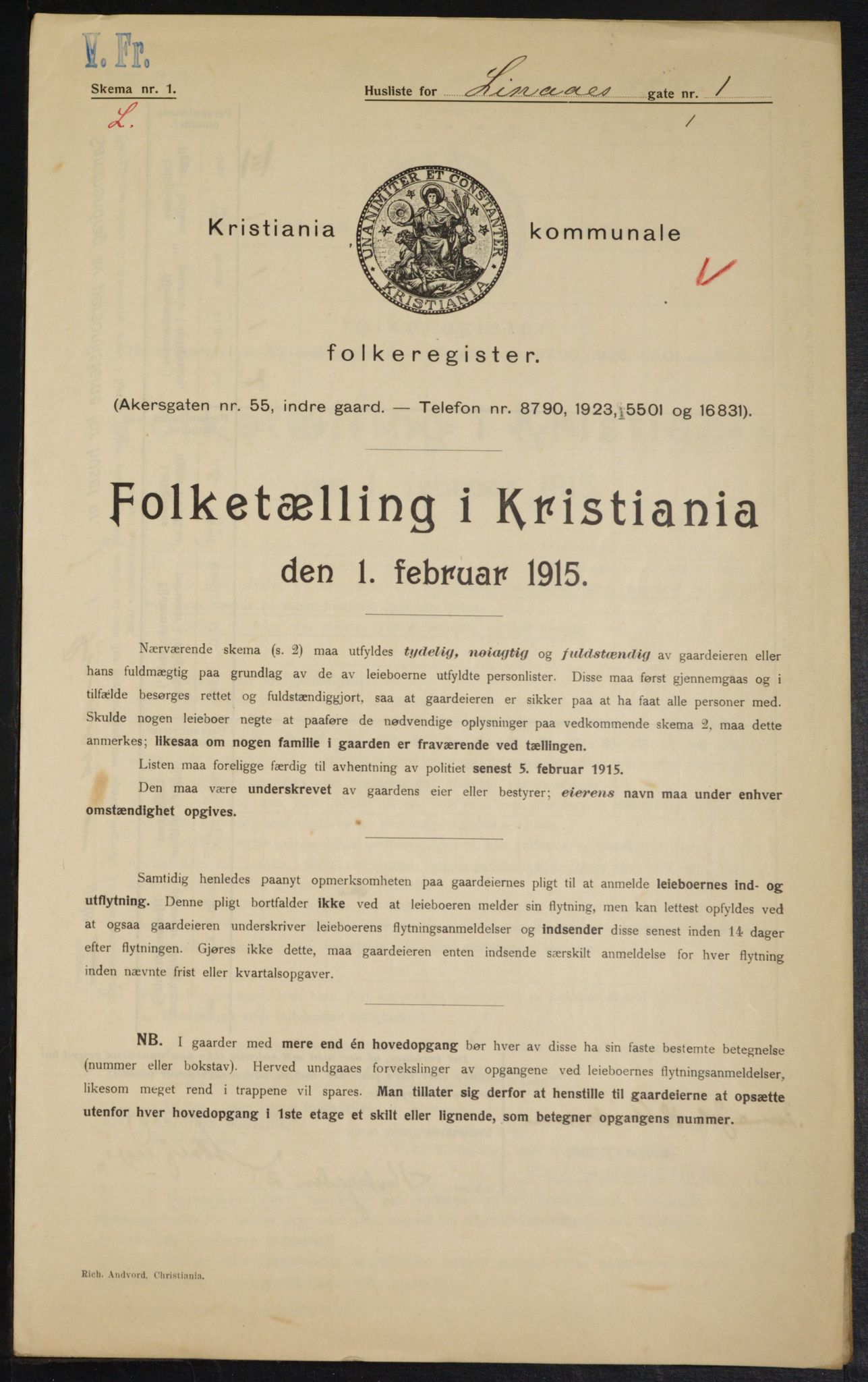 OBA, Municipal Census 1915 for Kristiania, 1915, p. 57276