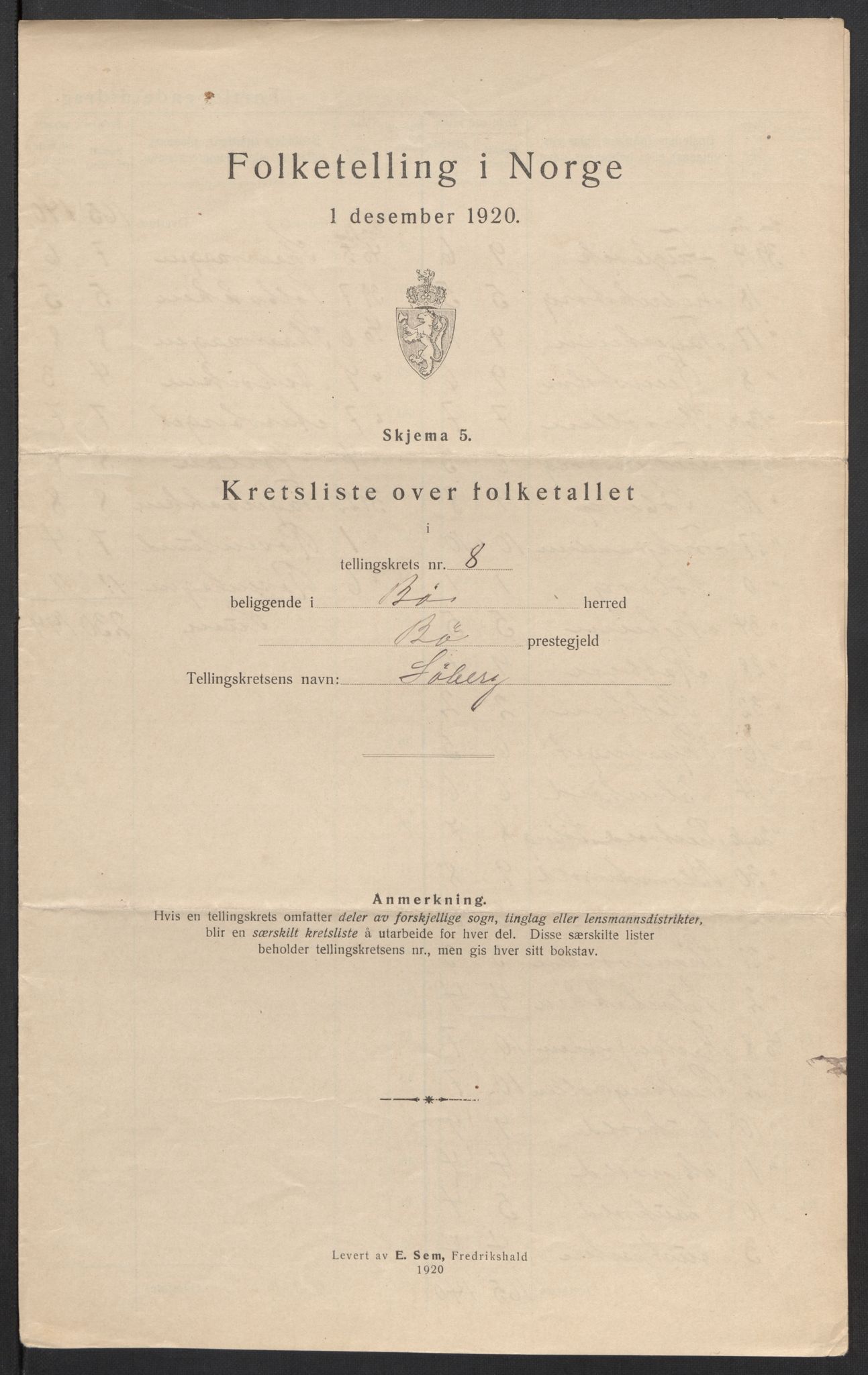 SAT, 1920 census for Bø, 1920, p. 34