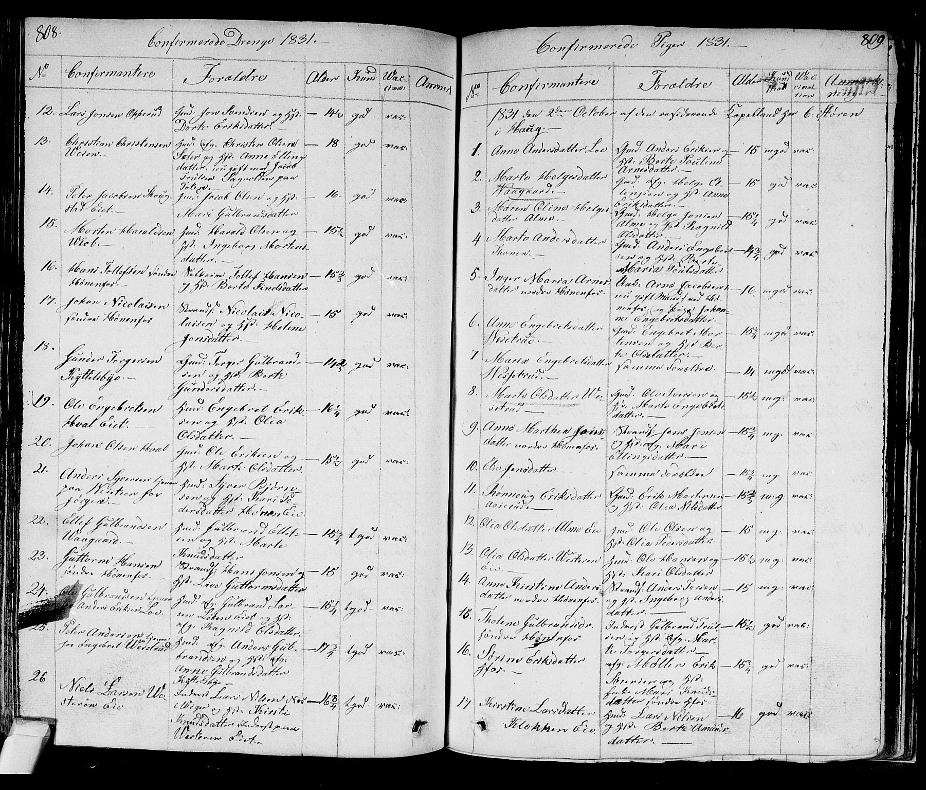 Norderhov kirkebøker, AV/SAKO-A-237/F/Fa/L0009: Parish register (official) no. 9, 1819-1837, p. 808-809