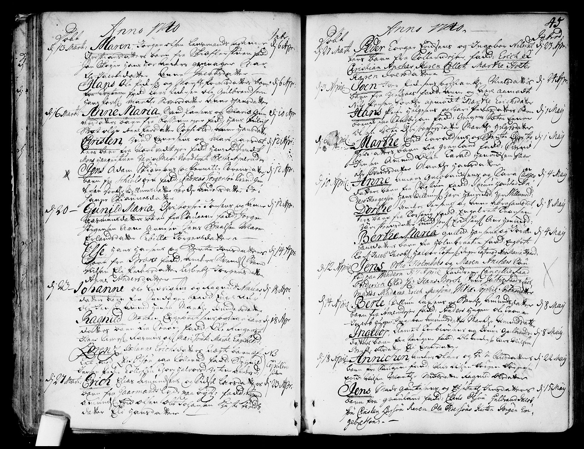 Aker prestekontor kirkebøker, AV/SAO-A-10861/F/L0007: Parish register (official) no. 7, 1734-1748, p. 45