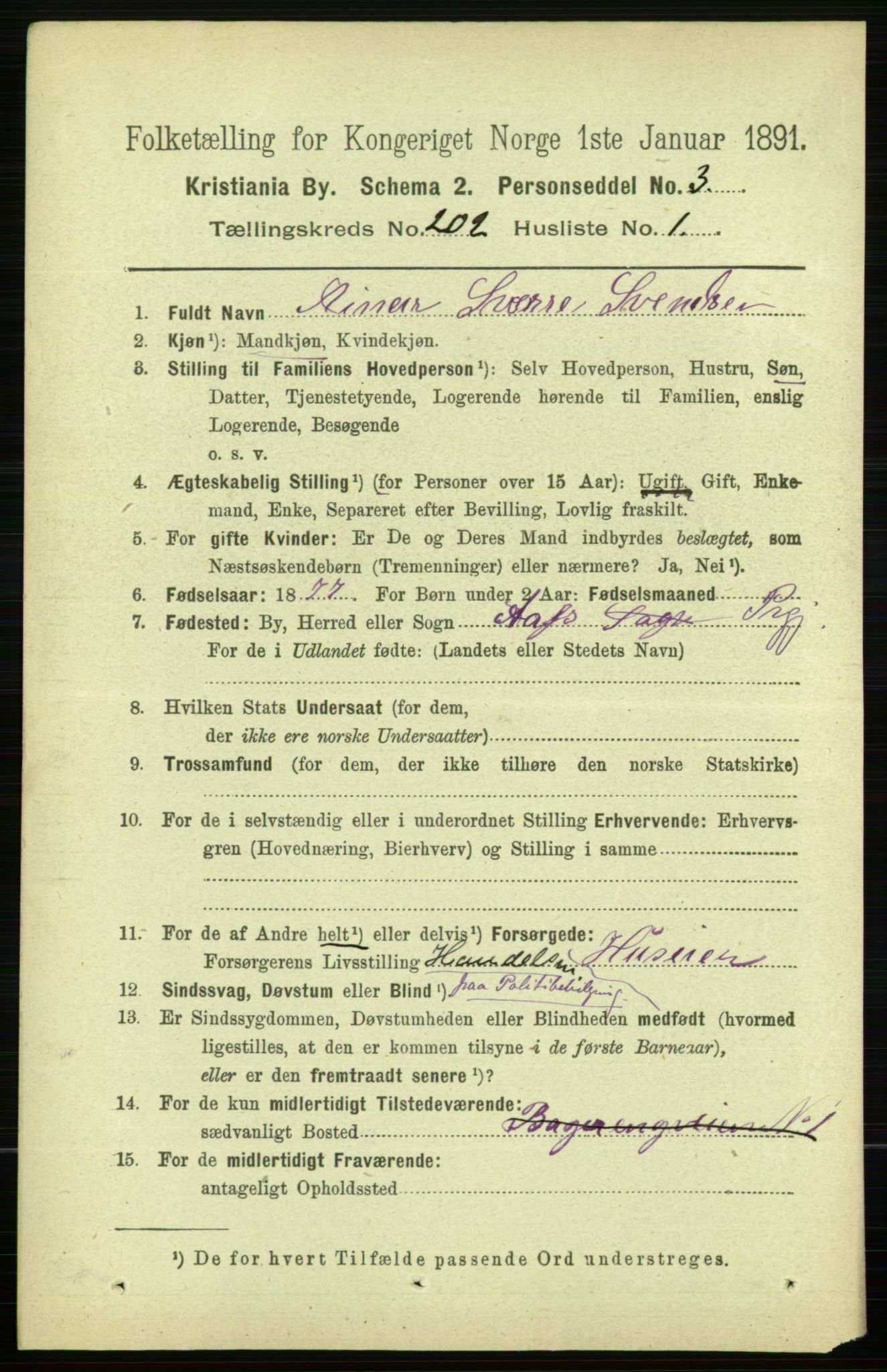 RA, 1891 census for 0301 Kristiania, 1891, p. 121523