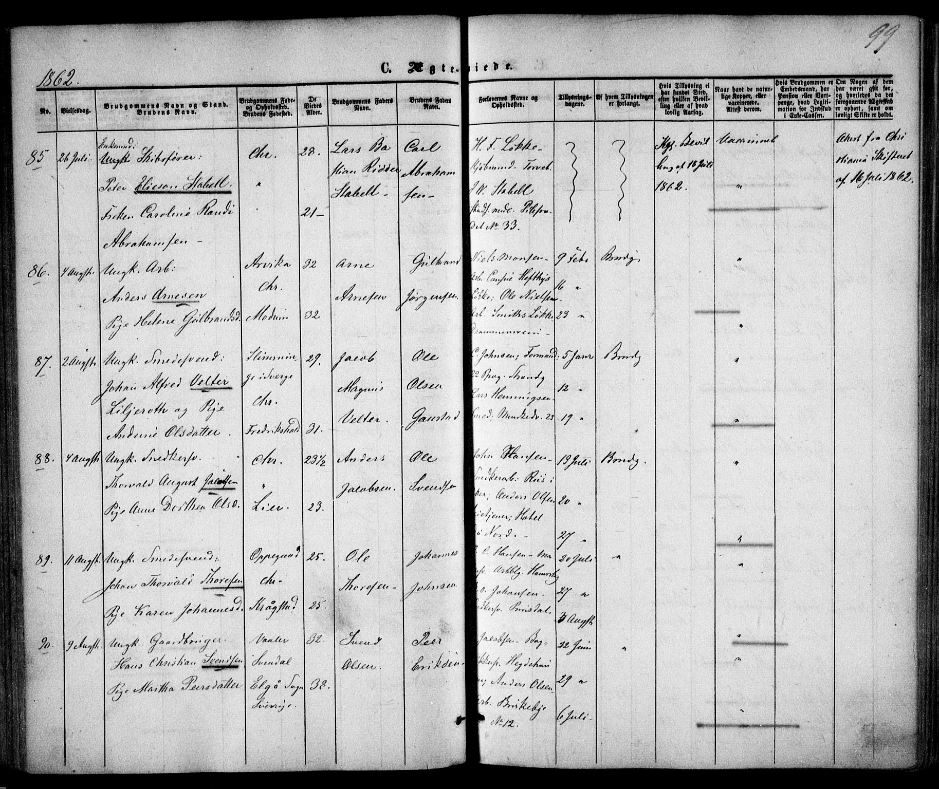 Trefoldighet prestekontor Kirkebøker, SAO/A-10882/F/Fc/L0001: Parish register (official) no. III 1, 1858-1874, p. 99