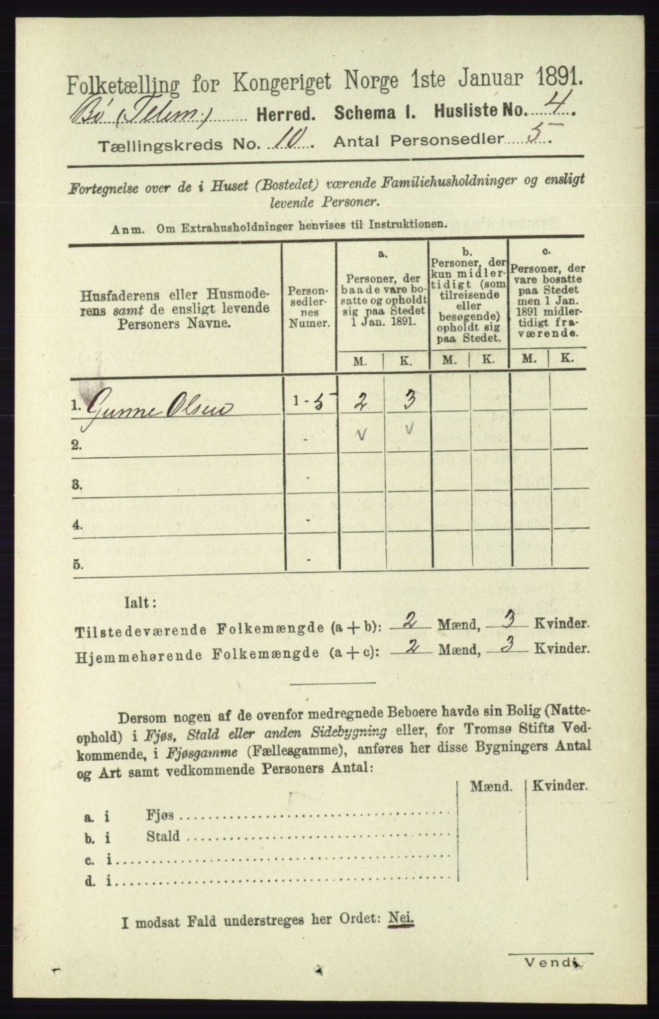 RA, 1891 census for 0821 Bø, 1891, p. 3164