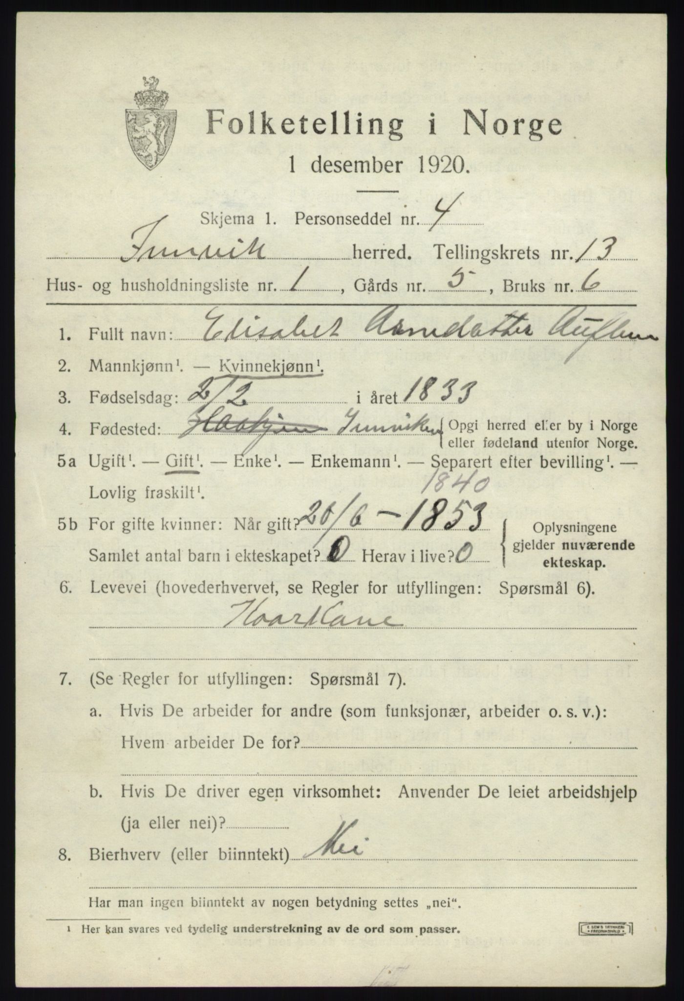 SAB, 1920 census for Innvik, 1920, p. 5133