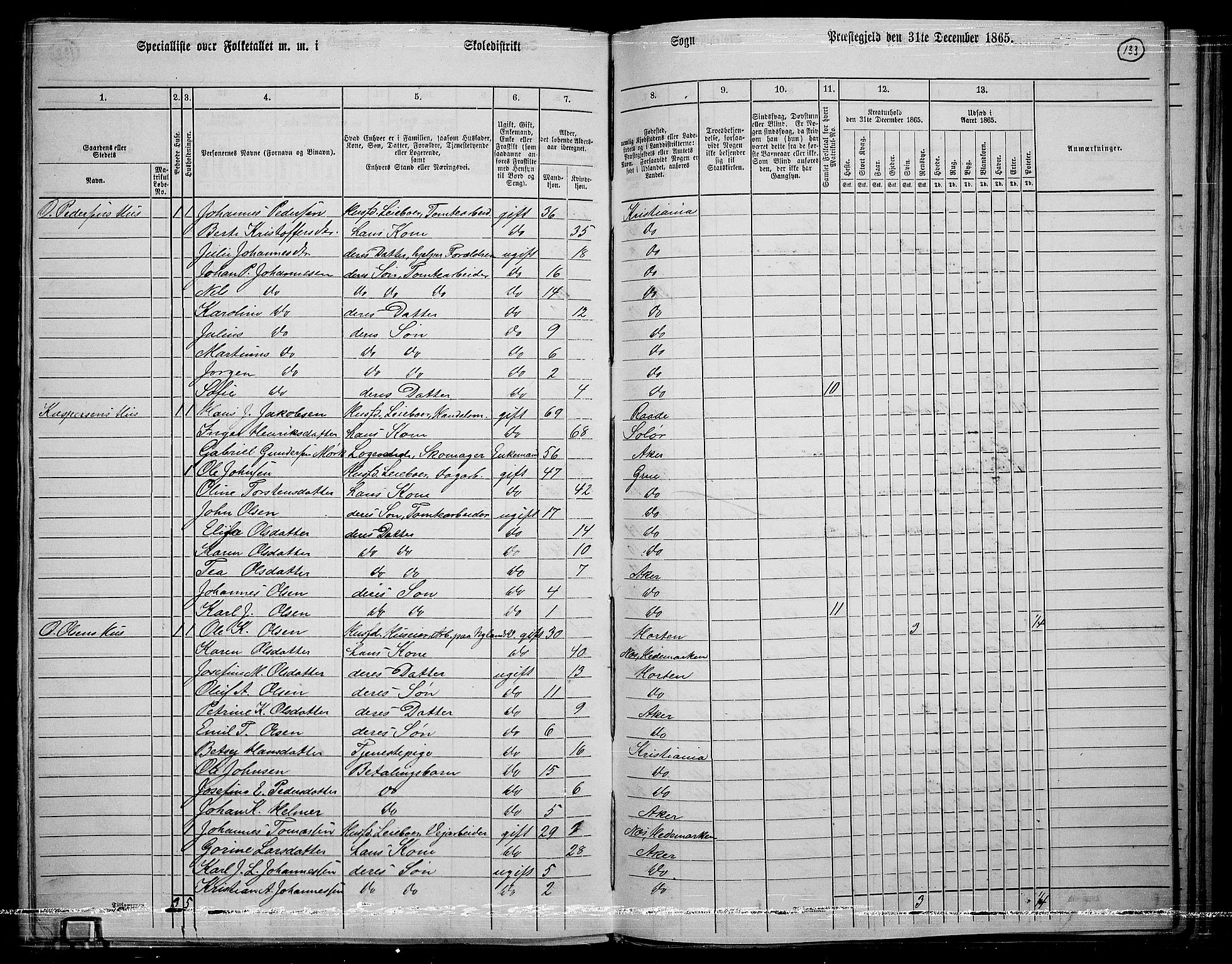 RA, 1865 census for Østre Aker, 1865, p. 354