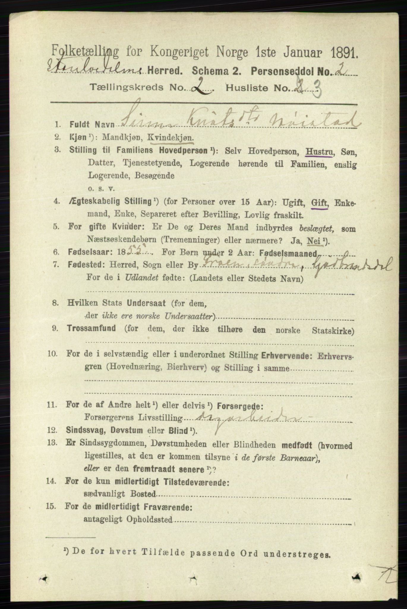 RA, 1891 census for 0430 Stor-Elvdal, 1891, p. 391