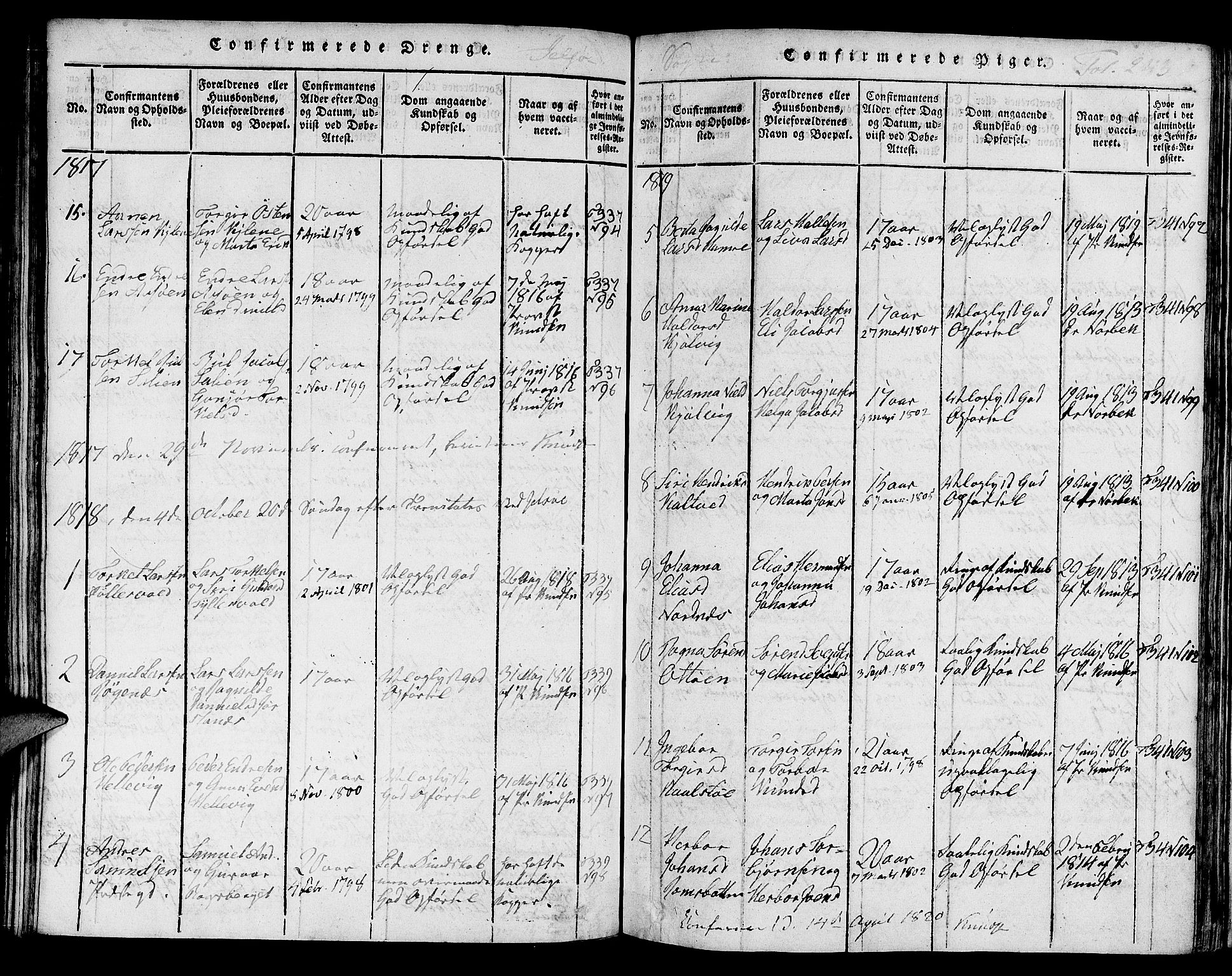 Jelsa sokneprestkontor, SAST/A-101842/01/V: Parish register (copy) no. B 1 /1, 1816-1828, p. 243