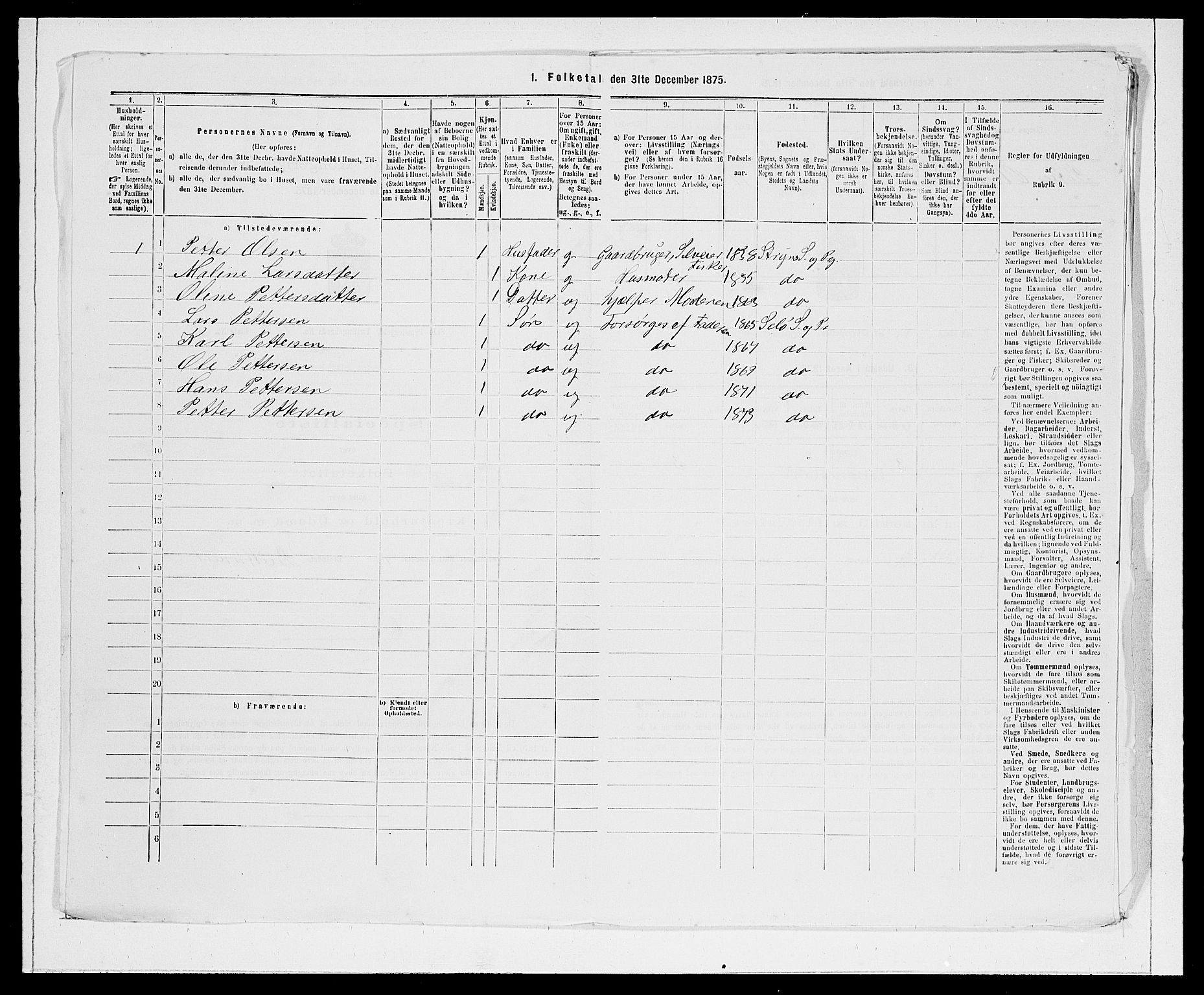 SAB, 1875 Census for 1441P Selje, 1875, p. 1485