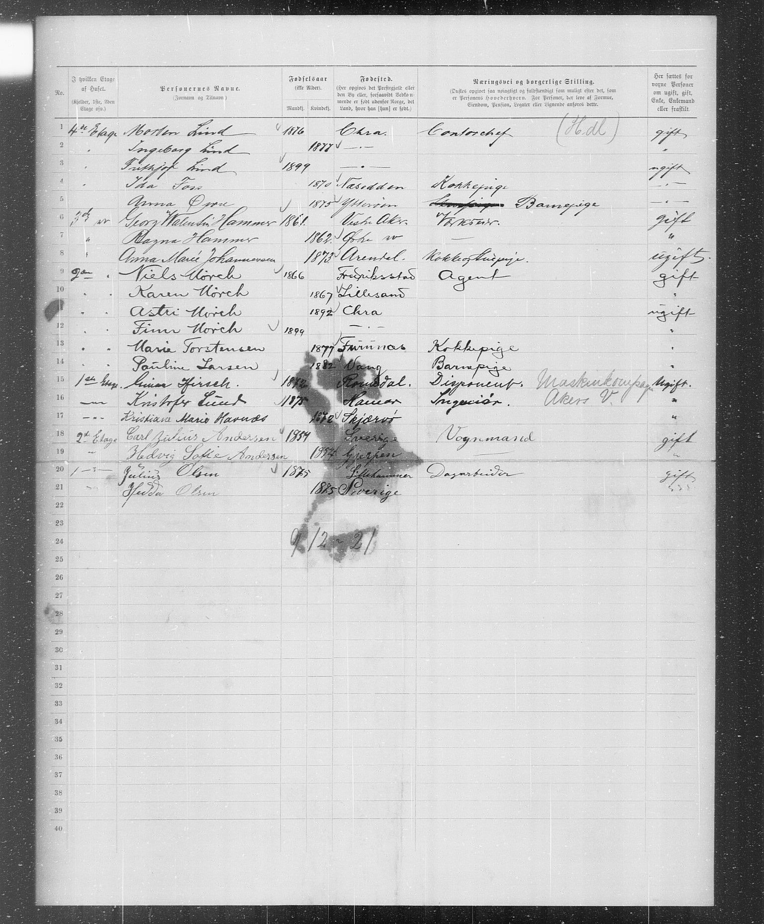 OBA, Municipal Census 1899 for Kristiania, 1899, p. 1209