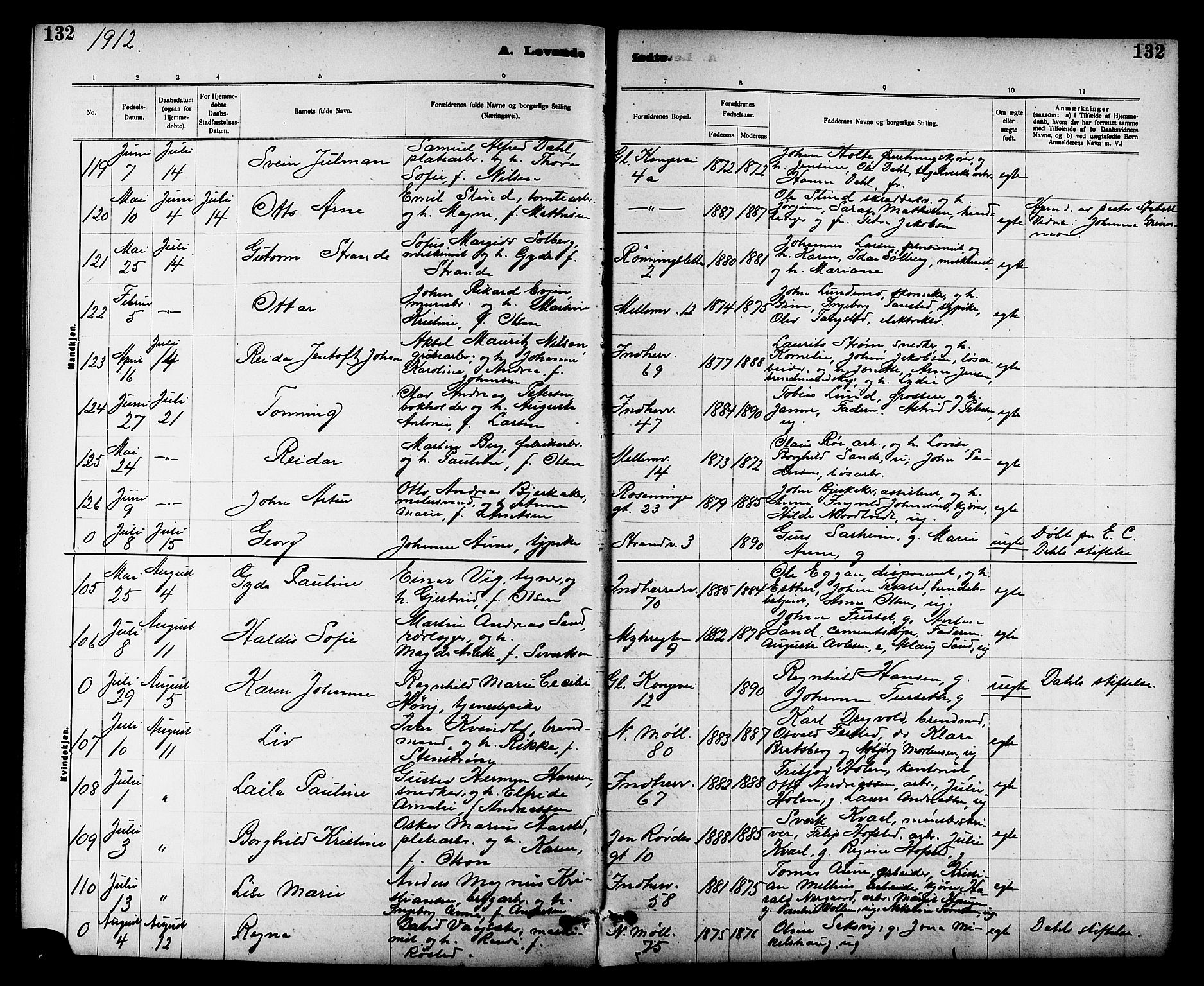Ministerialprotokoller, klokkerbøker og fødselsregistre - Sør-Trøndelag, SAT/A-1456/605/L0254: Parish register (copy) no. 605C01, 1908-1916, p. 132