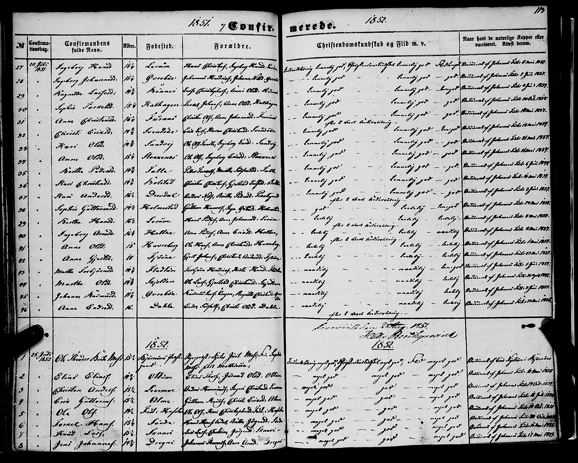 Luster sokneprestembete, AV/SAB-A-81101/H/Haa/Haaa/L0007: Parish register (official) no. A 7, 1849-1859, p. 113