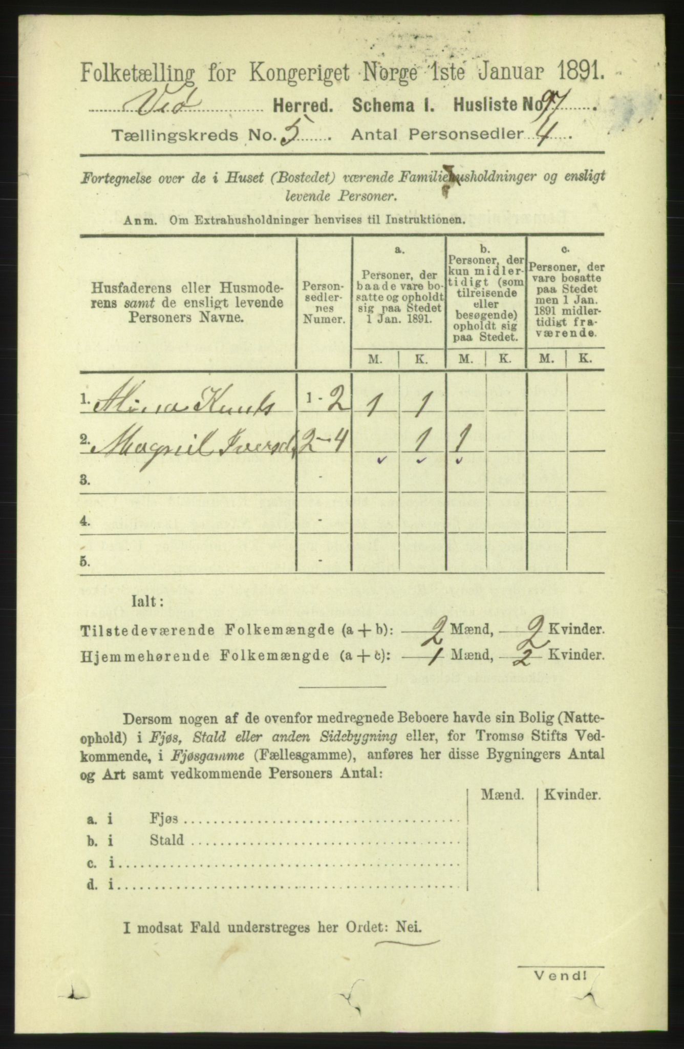 RA, 1891 census for 1541 Veøy, 1891, p. 2477