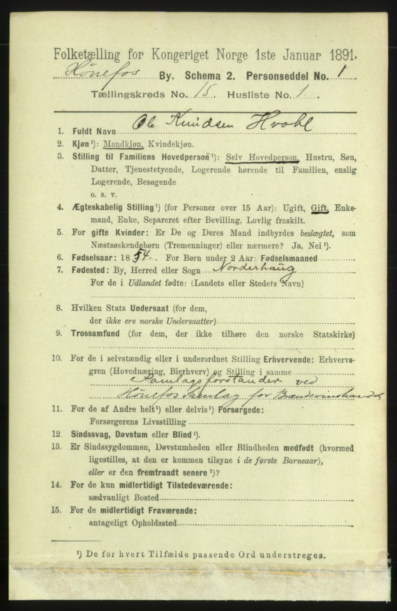 RA, 1891 census for 0601 Hønefoss, 1891, p. 1715