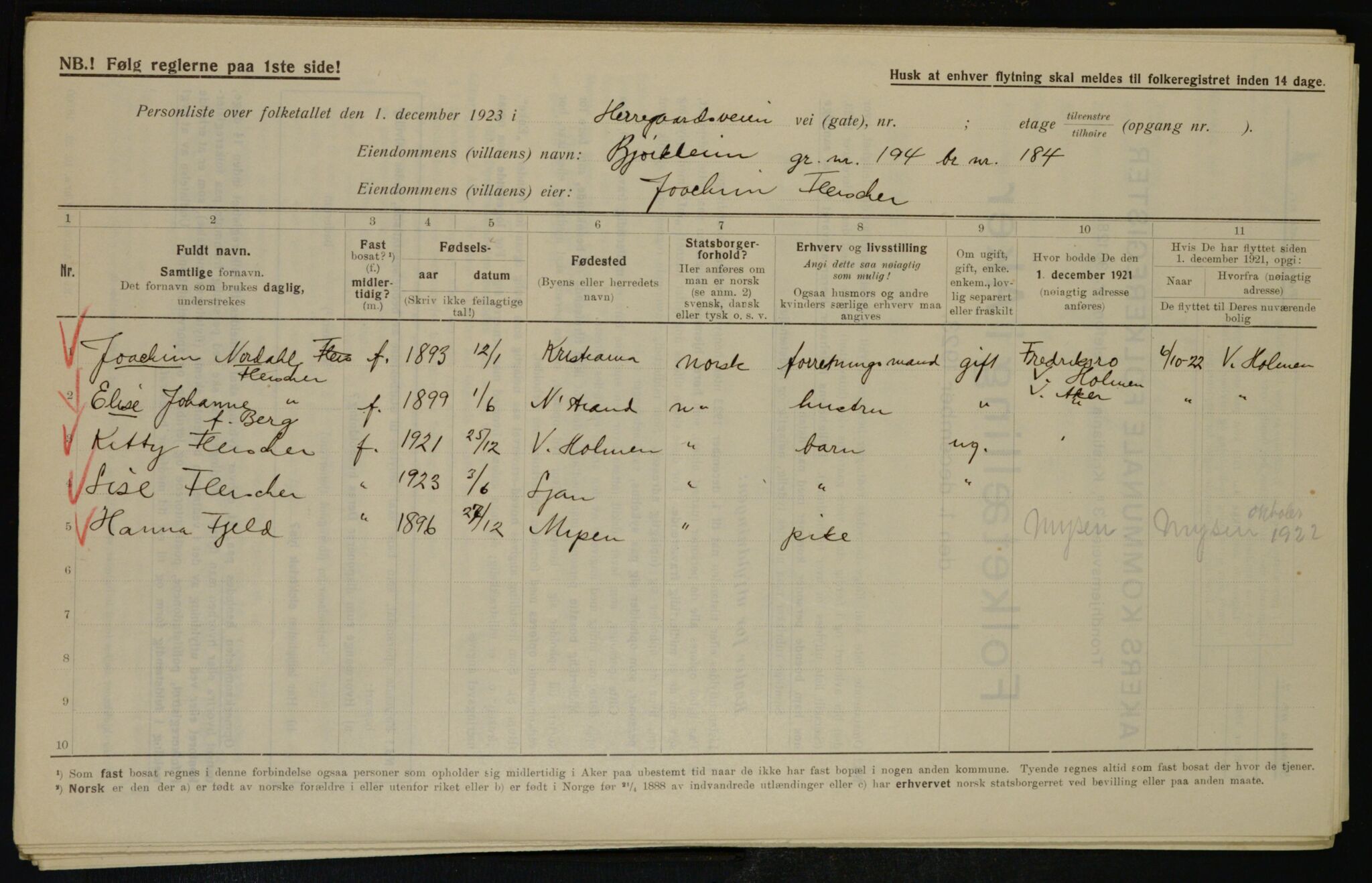 , Municipal Census 1923 for Aker, 1923, p. 39330