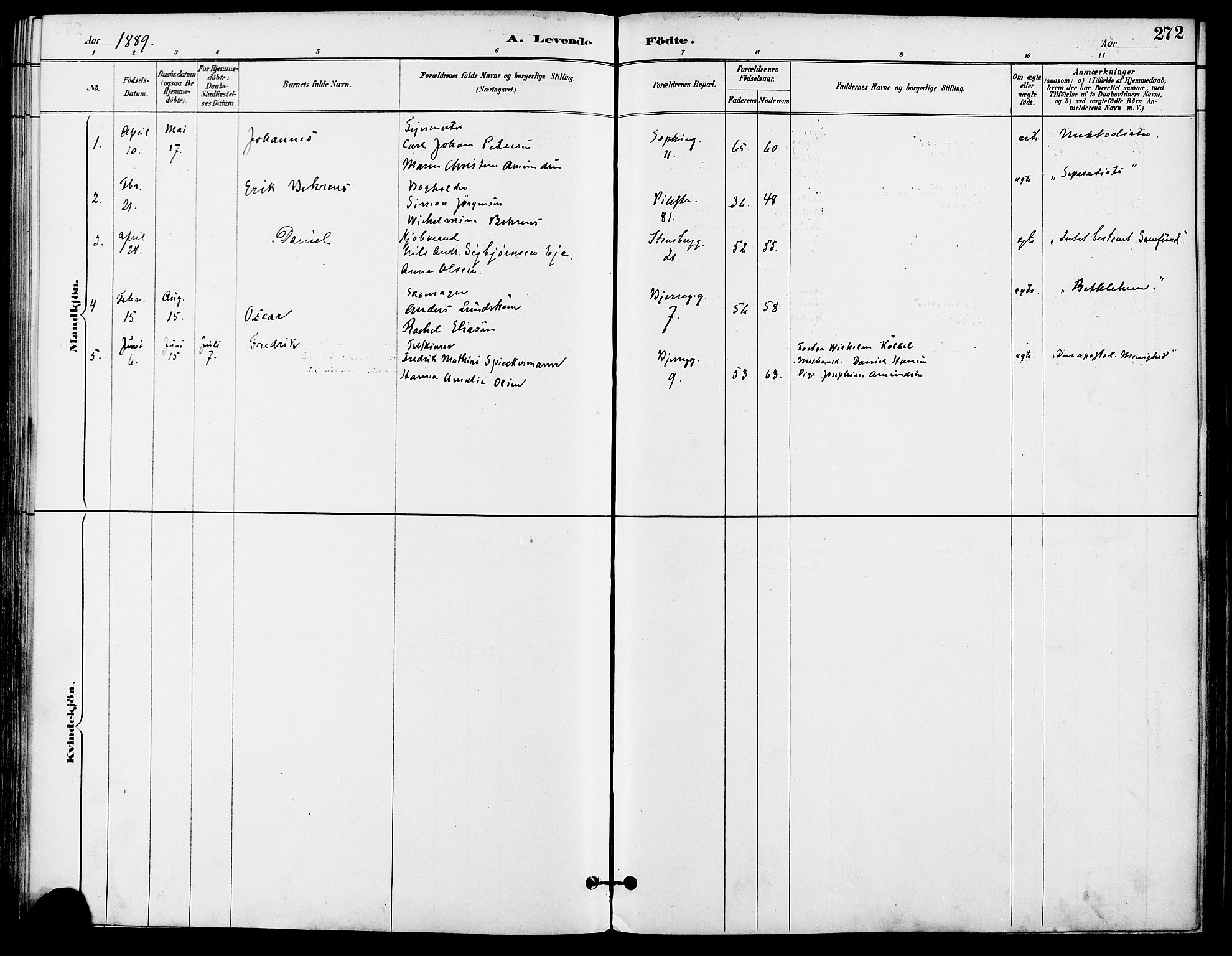 Gamle Aker prestekontor Kirkebøker, SAO/A-10617a/F/L0008: Parish register (official) no. 8, 1887-1896, p. 272