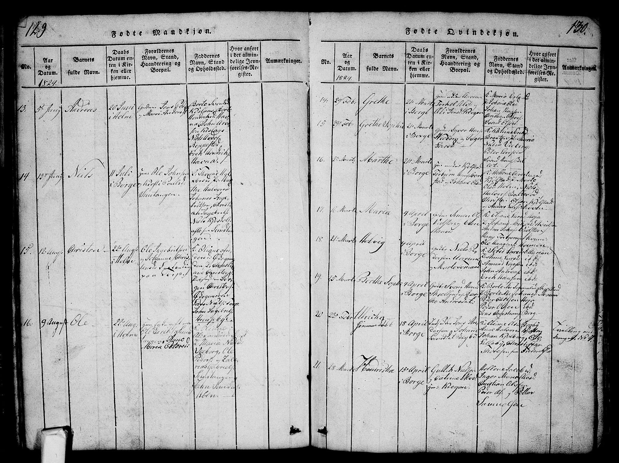 Borge prestekontor Kirkebøker, AV/SAO-A-10903/G/Ga/L0001: Parish register (copy) no.  I 1, 1815-1835, p. 129-130