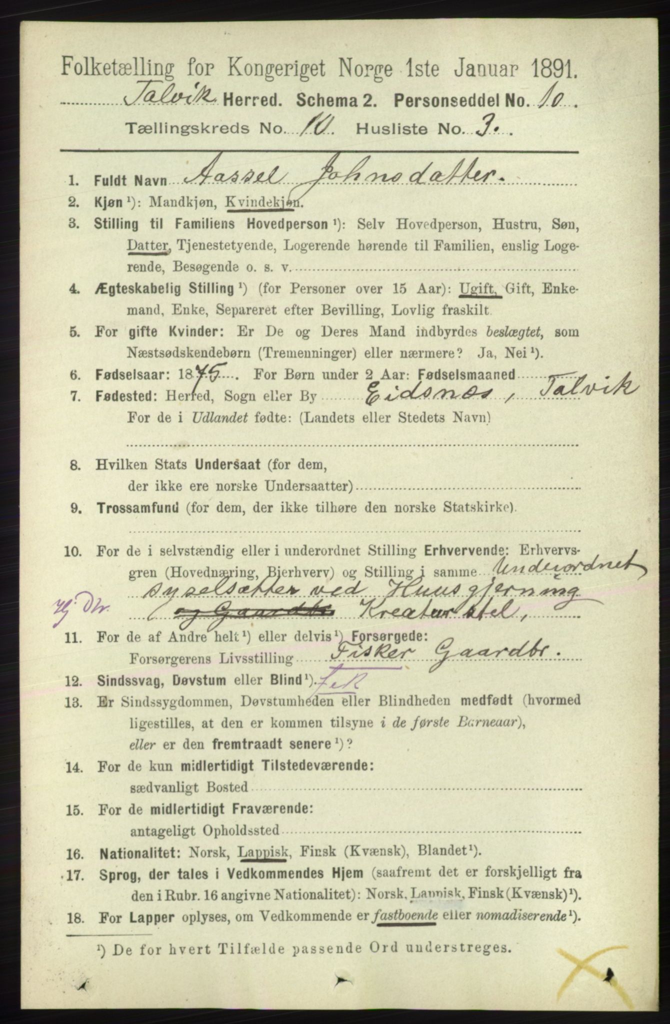 RA, 1891 census for 2013 Talvik, 1891, p. 2355
